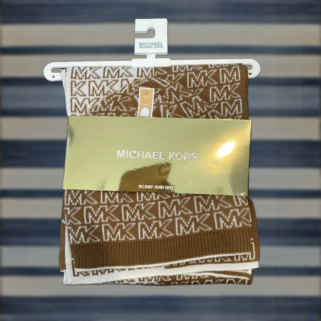 Michael Kors Michael Kors Scarf & Reversible Hat Camel Tan & Cream MK Logo Set Women One Size Accessories Size ONE SIZE - 1 Thumbnail