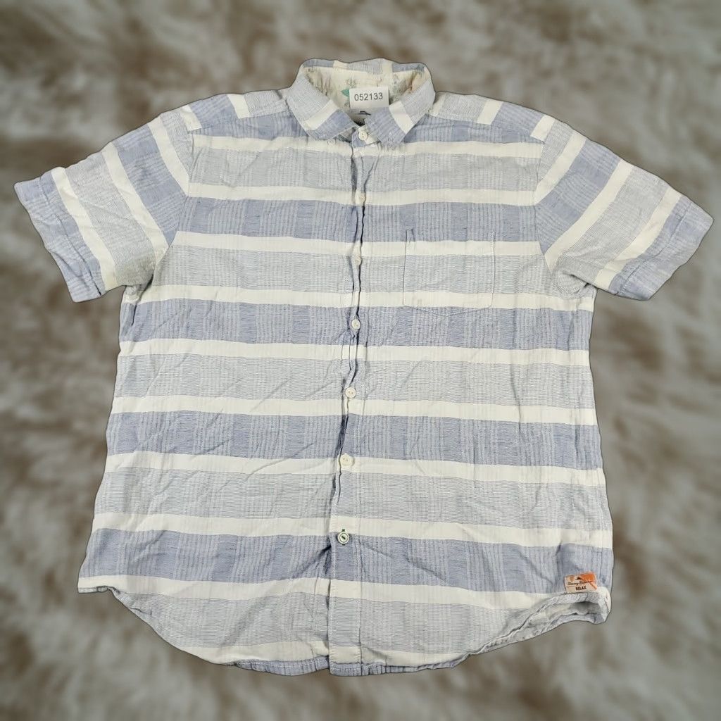 Tommy Bahama Tommy Bahama Shirt Mens Large Blue Striped Button-Up Short Sleeve Cotton Blend Casual/Workwear - Mens Size US L / EU 52-54 / 3 - 1 Thumbnail