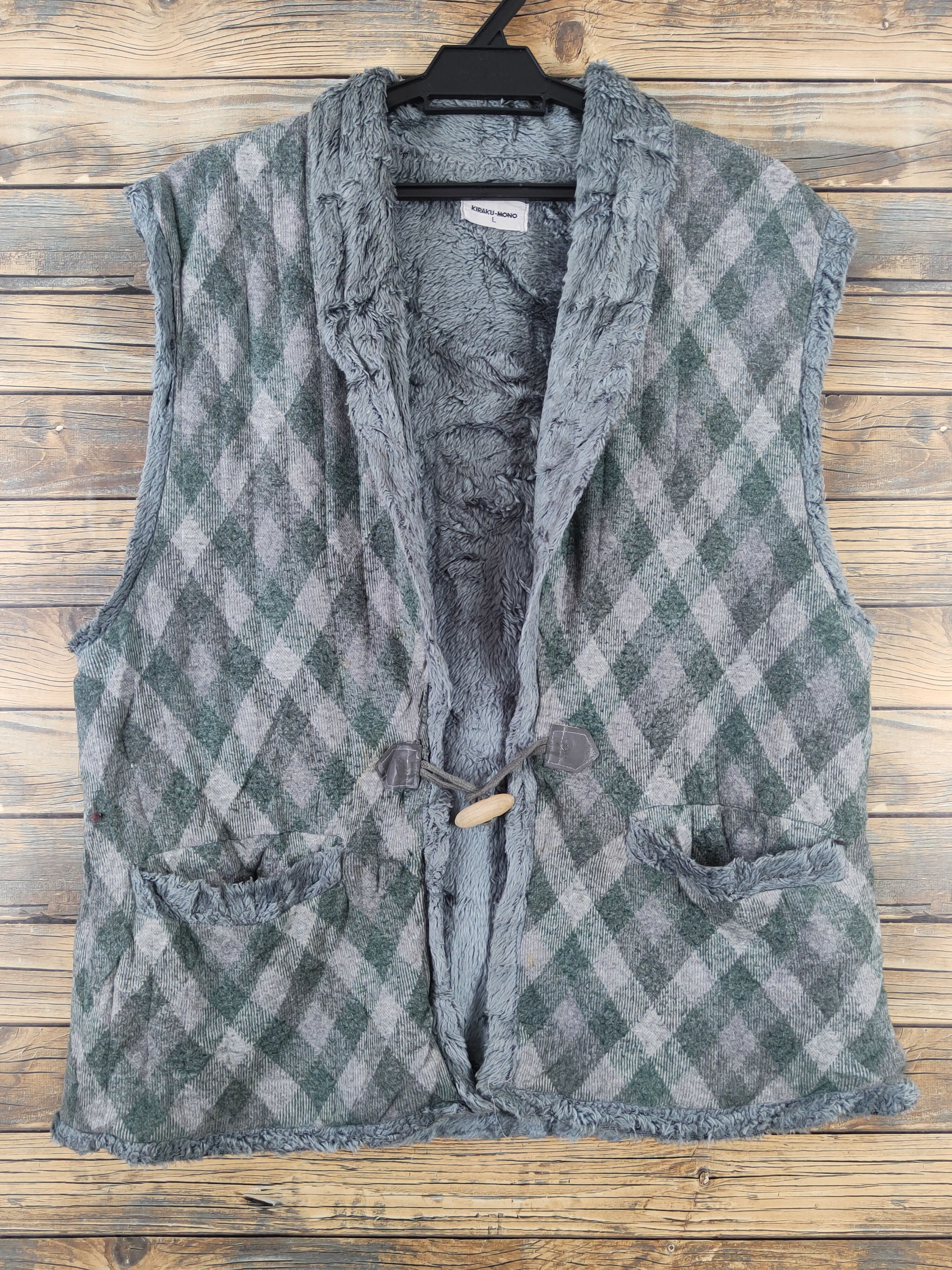 Japanese Brand × Vintage Vintage 💥 Kirakumono Gray Green Furr Vests Size US L / EU 52-54 / 3 - 1 Thumbnail