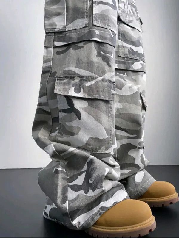 VIBE Y2K Vintage Streetwear White Camo Cargo Baggy Jeans sh Size US 31 - 4 Thumbnail