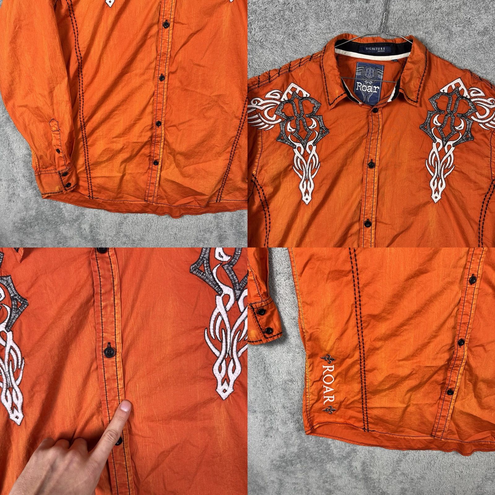 Roar Roar Shirt Mens 3XL 3XL Signature Stabilize Cross Cyber Y2K Grunge Wings Bright Gray Button-Up Collared Long Sleeve City Hip Hop USA 90s Mens Size US XXL / EU 58 / 5 - 8 Thumbnail