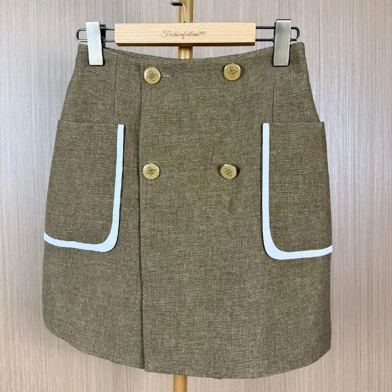 Fendi Fendi Khaki Wool Skirt with Buttons 0089 Size 23" - 1 Thumbnail