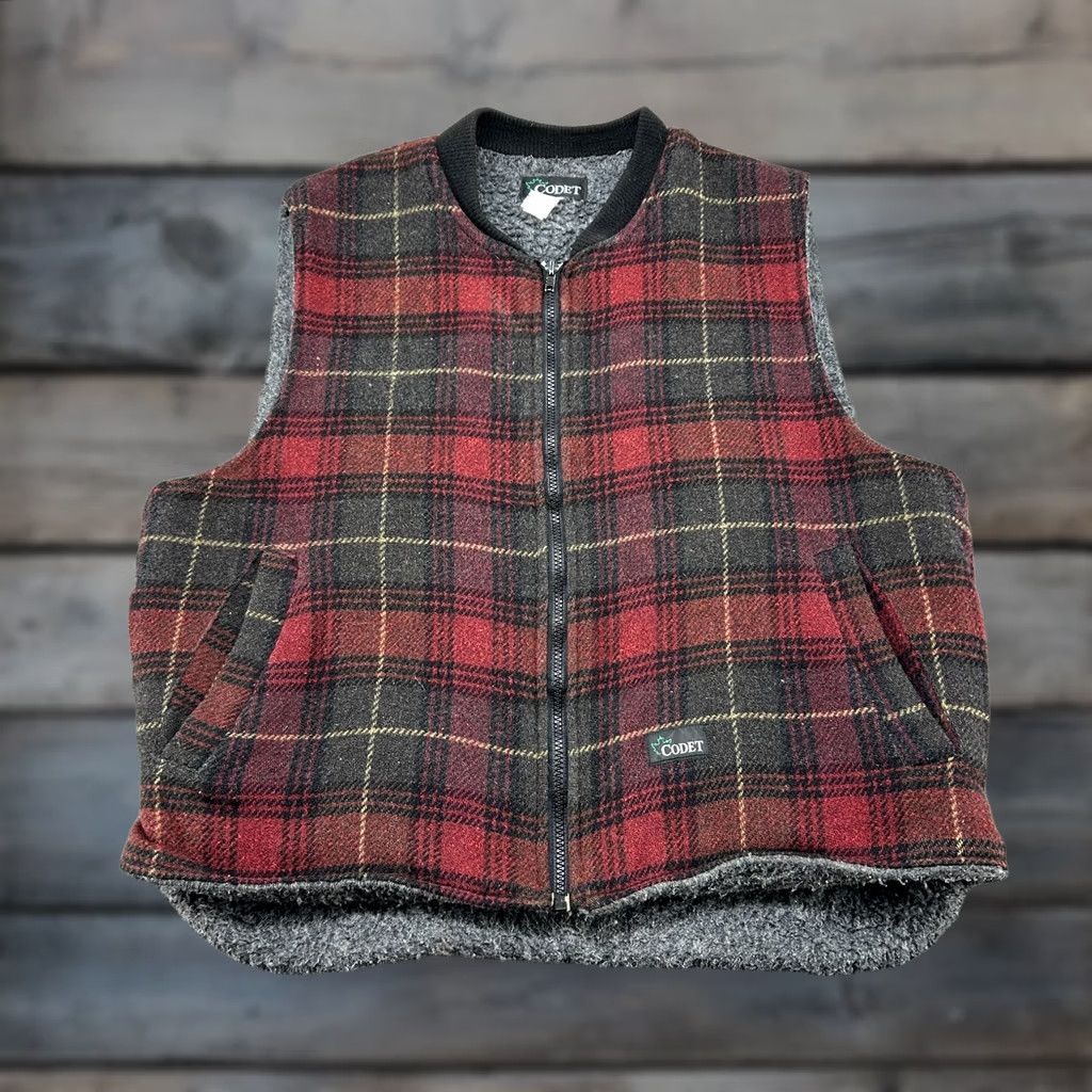 Vintage VINTAGE cODET Vest Mens XL Red Black Full Zip Wool Fleece Lined Plaid 90s Size US XL / EU 56 / 4 - 1 Thumbnail