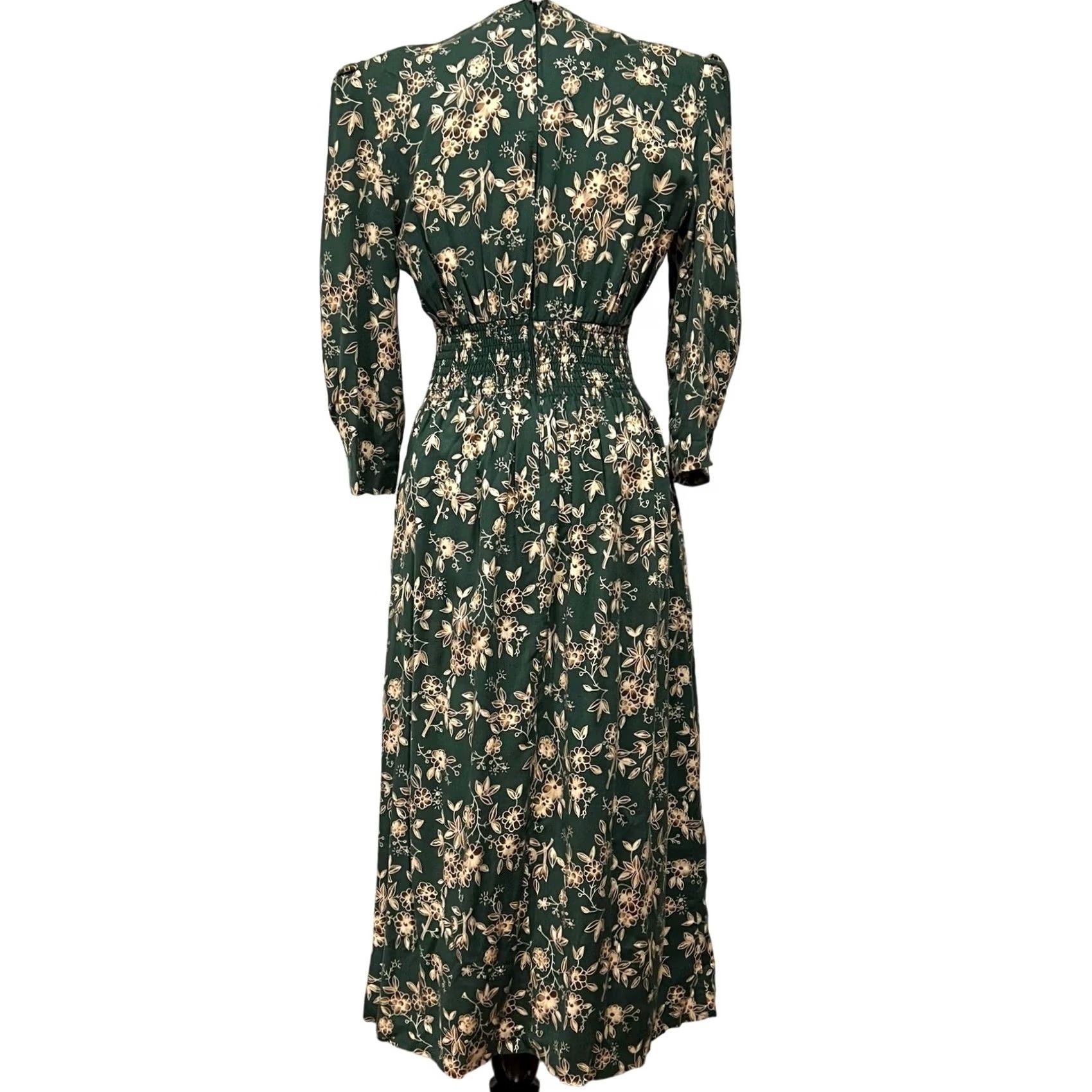 L.G.R VINTAGE L.G. Star Green Floral Midi Dress Collar Pleated Shoulders Women’s Sz 8 Dress Women Green Floral Midi L.G. Star Vintage Size 8 Size M / US 6-8 / IT 42-44 - 6 Thumbnail