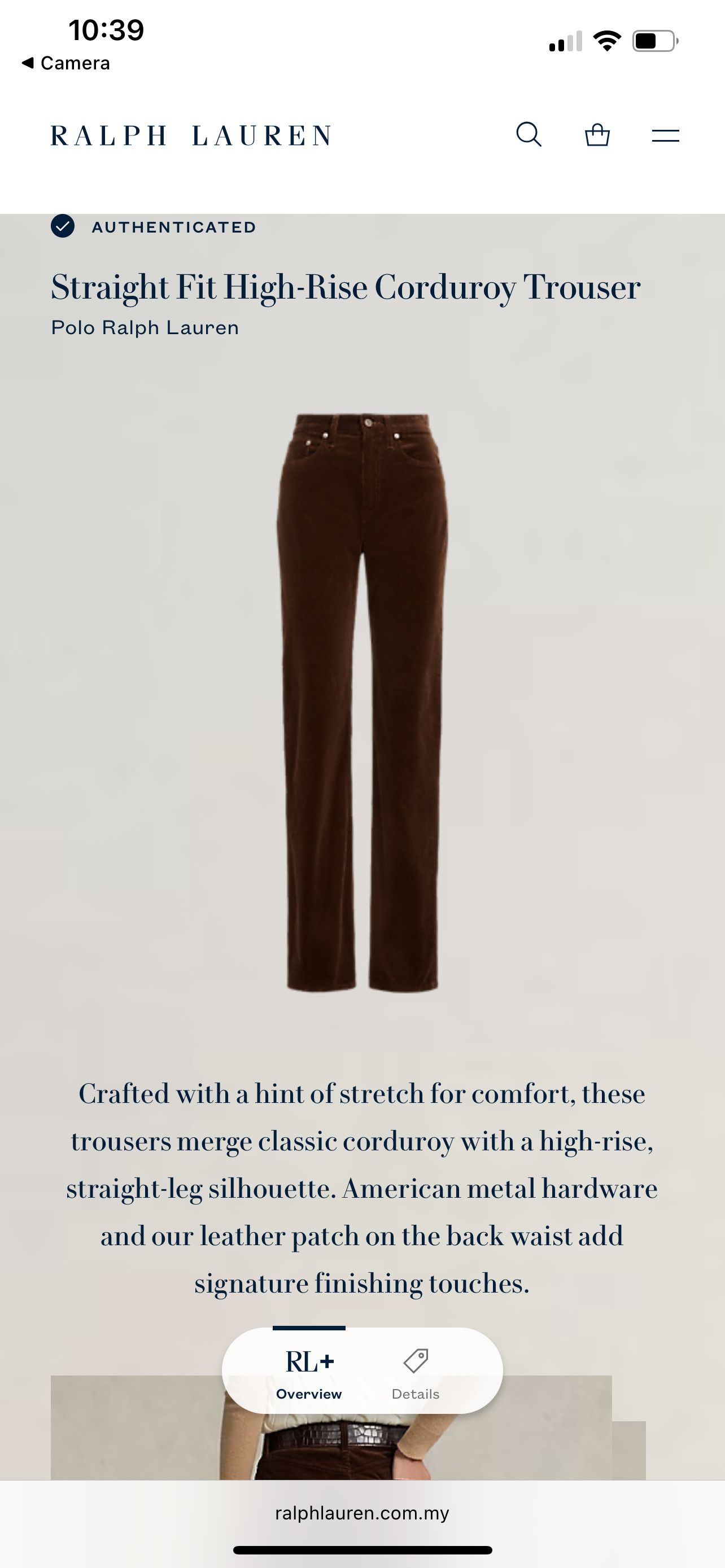 Polo Ralph Lauren Straight Fit High-Rise Corduroy Trousers Pant Size 26" / US 2 / IT 38 - 20 Thumbnail