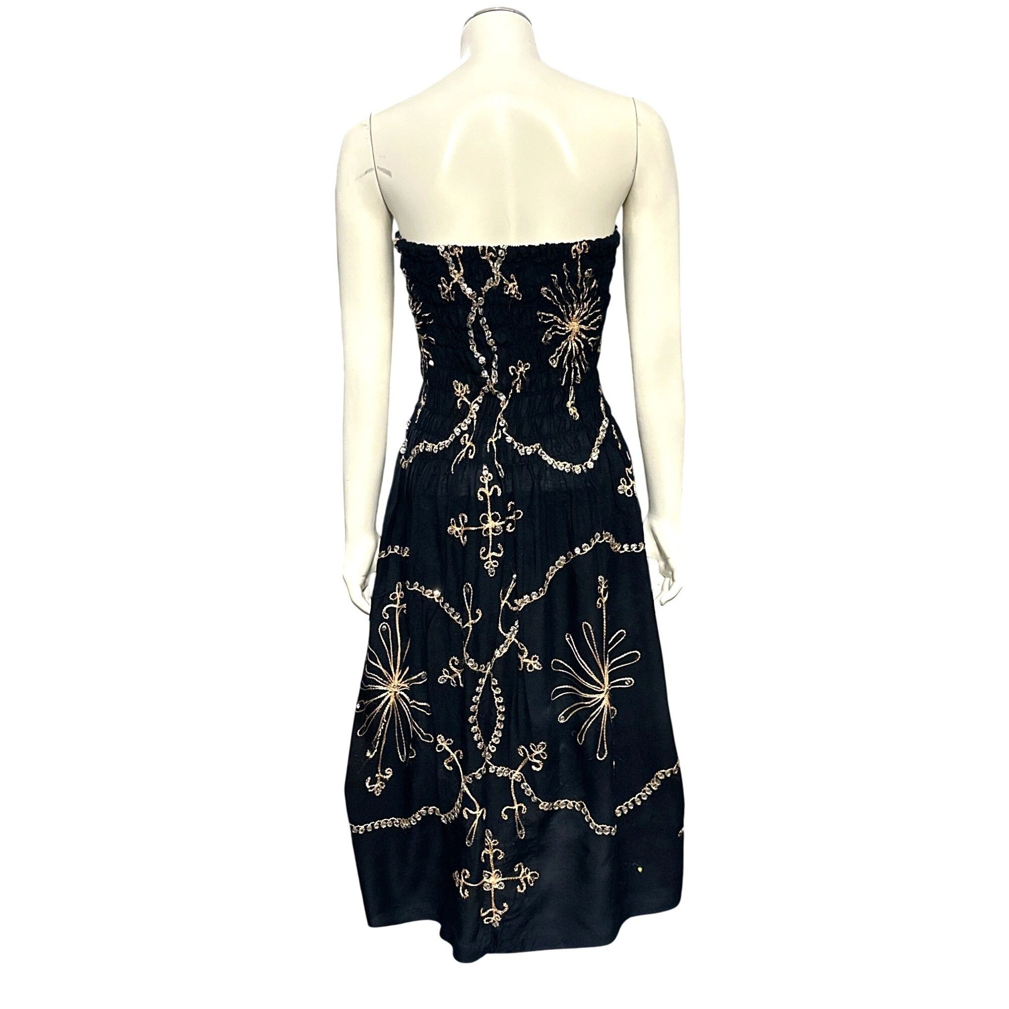 Other Black Strapless Smocked Embroidered Sequin Midi Dress Gold S Size S / US 4 / IT 40 - 6 Thumbnail