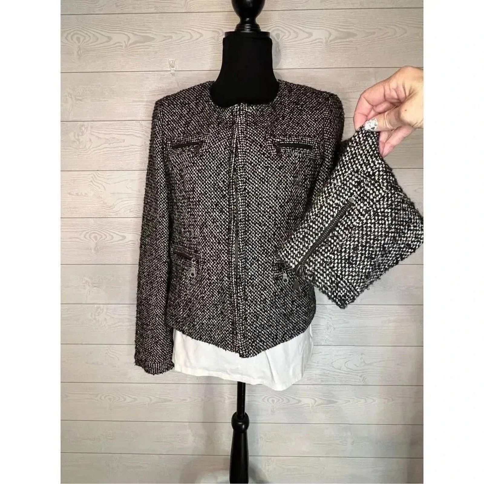 Other Vintage Victor Alfaro Black/white Tweed Jacket Blazer 14P Size XL / US 12-14 / IT 48-50 - 2 Thumbnail