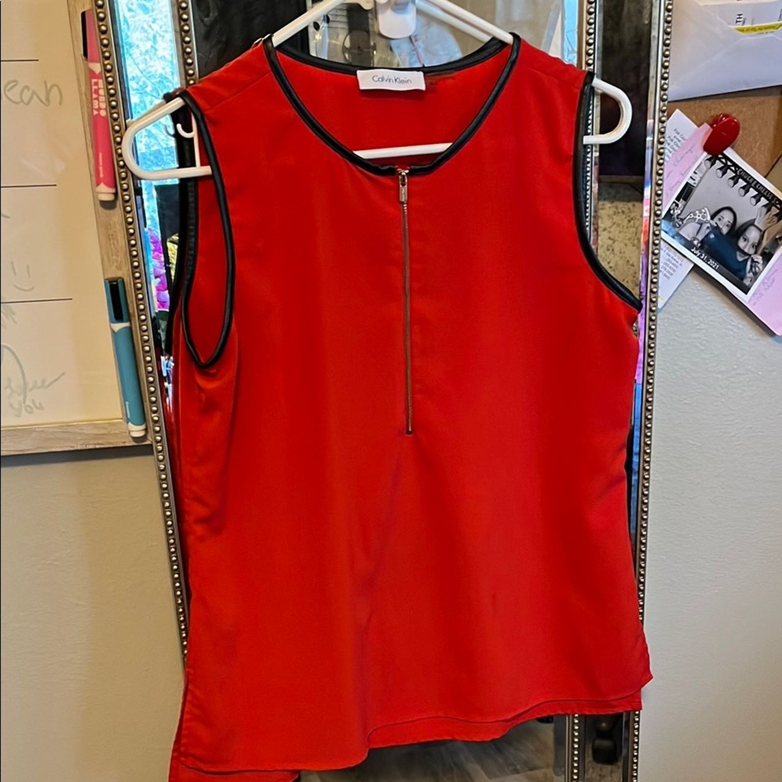 Calvin Klein Calvin Klein Red sleeveless Top with Black Trim Size S / US 4 / IT 40 - 1 Thumbnail