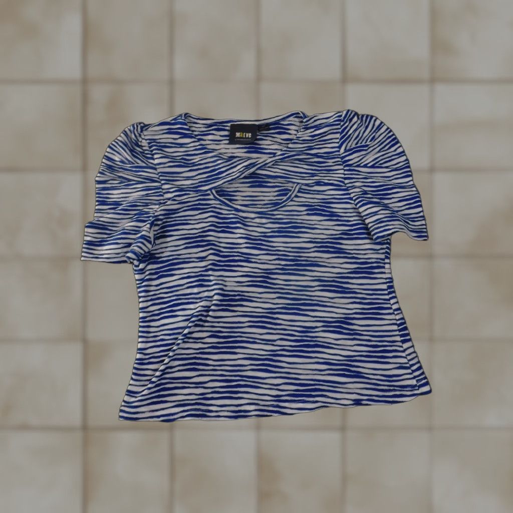 Vintage Maeve Shirt Womens Large Blue Geometric Puff Sleeve Short Sleeve V-Neck Button-Up Casual Spring Summer Womens L Blue Geometric Size L / US 10 / IT 46 - 1 Thumbnail