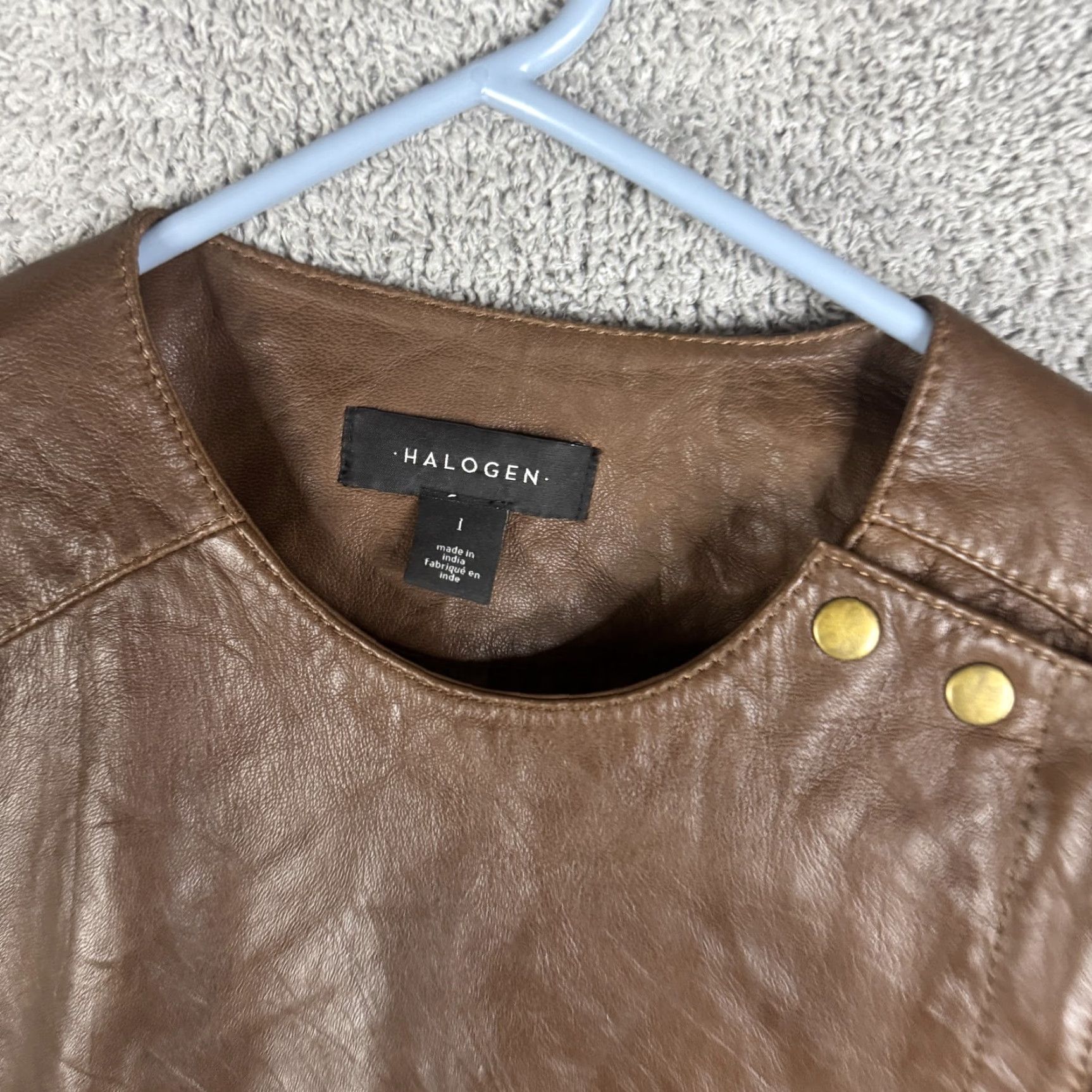 Vintage Halogen Leather Jacket Womens L Brown Moto Asymmetrical Zip Pockets Lined Jacket Size L / US 10 / IT 46 - 6 Thumbnail
