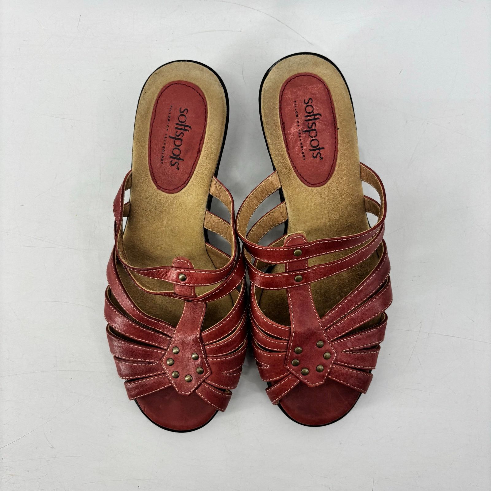 Vintage Softspots Leather Red Size 7.5 Womens Sandals Slip On Wedge Size ONE SIZE - 5 Thumbnail