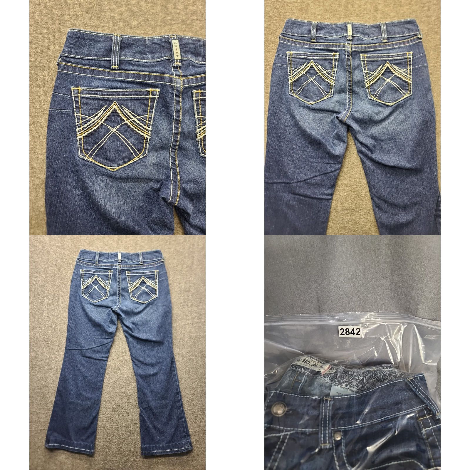 Ariat Ariat REAL Denim Jeans Womens 31 Regular Bootcut Stretch Distressed Blue 5-Pocket Inseam 30in Cowboy Horse Rodeo Model Size 24" / US 00 / IT 34 - 9 Thumbnail