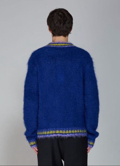 Marni o1w1db11024 Striped-Trim Mohair-Blend Sweater in Blue Size US S / EU 44-46 / 1 - 2 Thumbnail