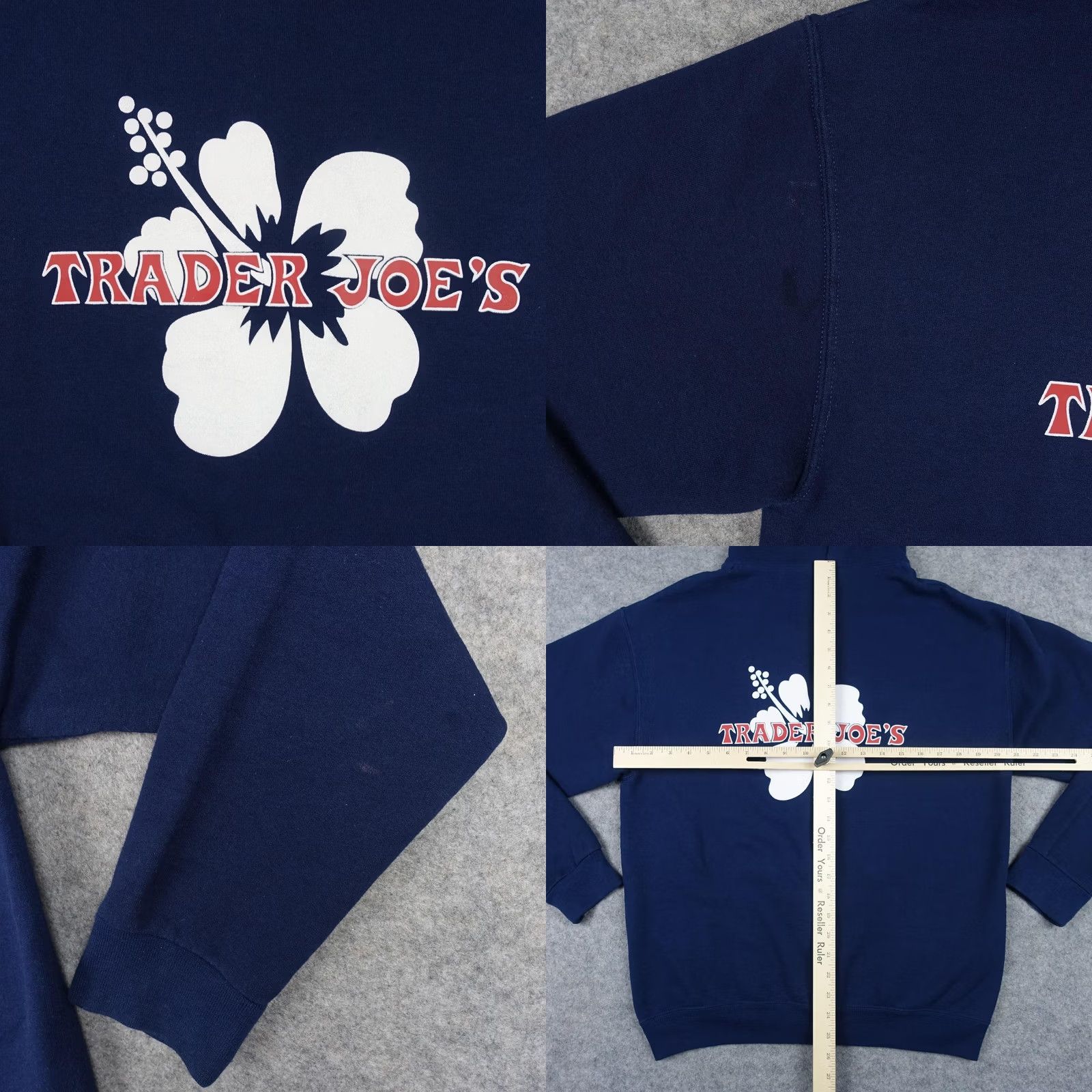 Jerzees JERZEES Hoodie Mens Medium Navy Full Zip Hibiscus Graphic VTG Jerzees Fleece VTG Size US M / EU 48-50 / 2 - 8 Thumbnail