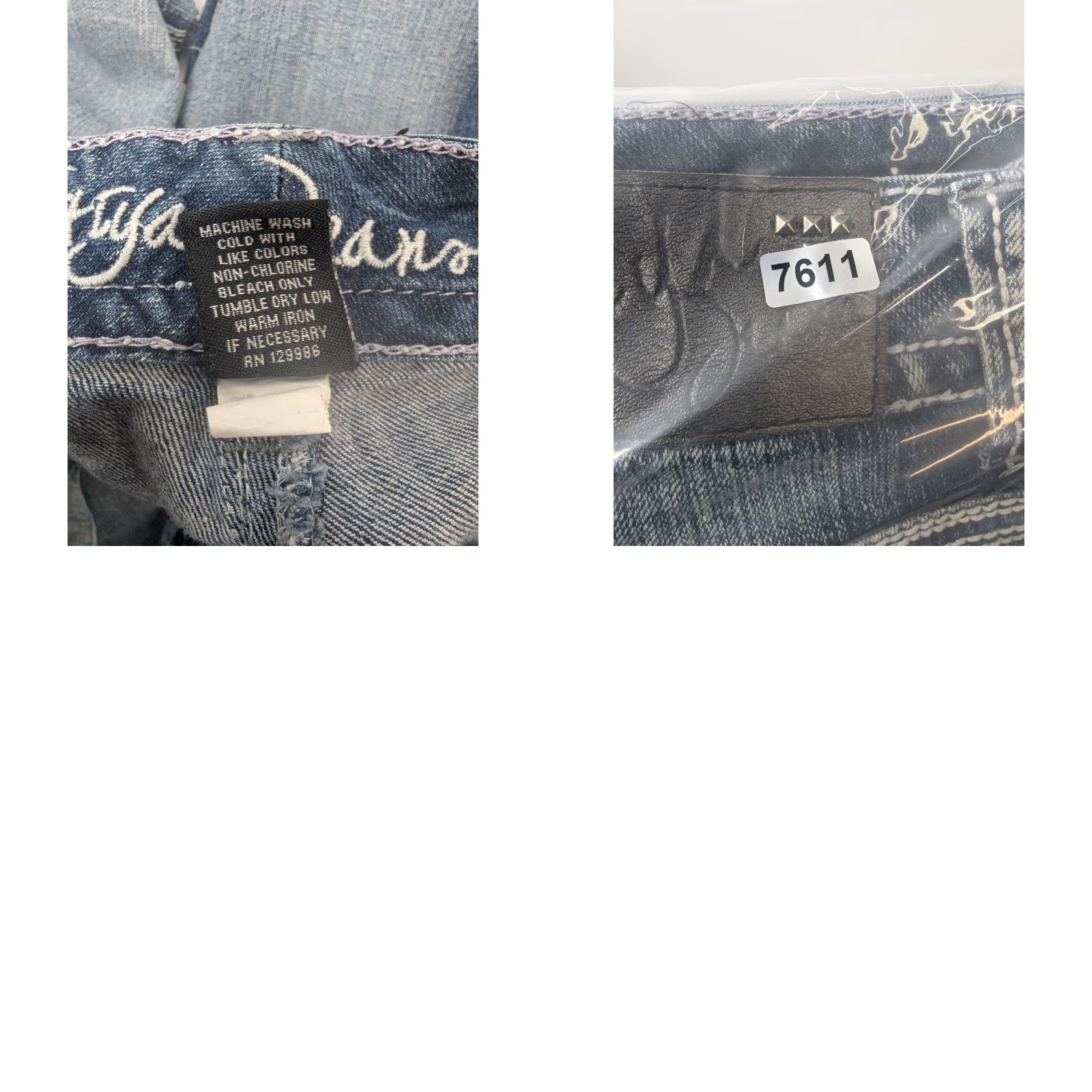 Denime Ariya Jeans Women's Jeans Blue Denim 5/6 Flared Hem 28 in Inseam Cotton Stretch Embroidered Button Zip Pockets Flap Modern Classic Body Womens Size 27" / US 4 / IT 40 - 9 Thumbnail