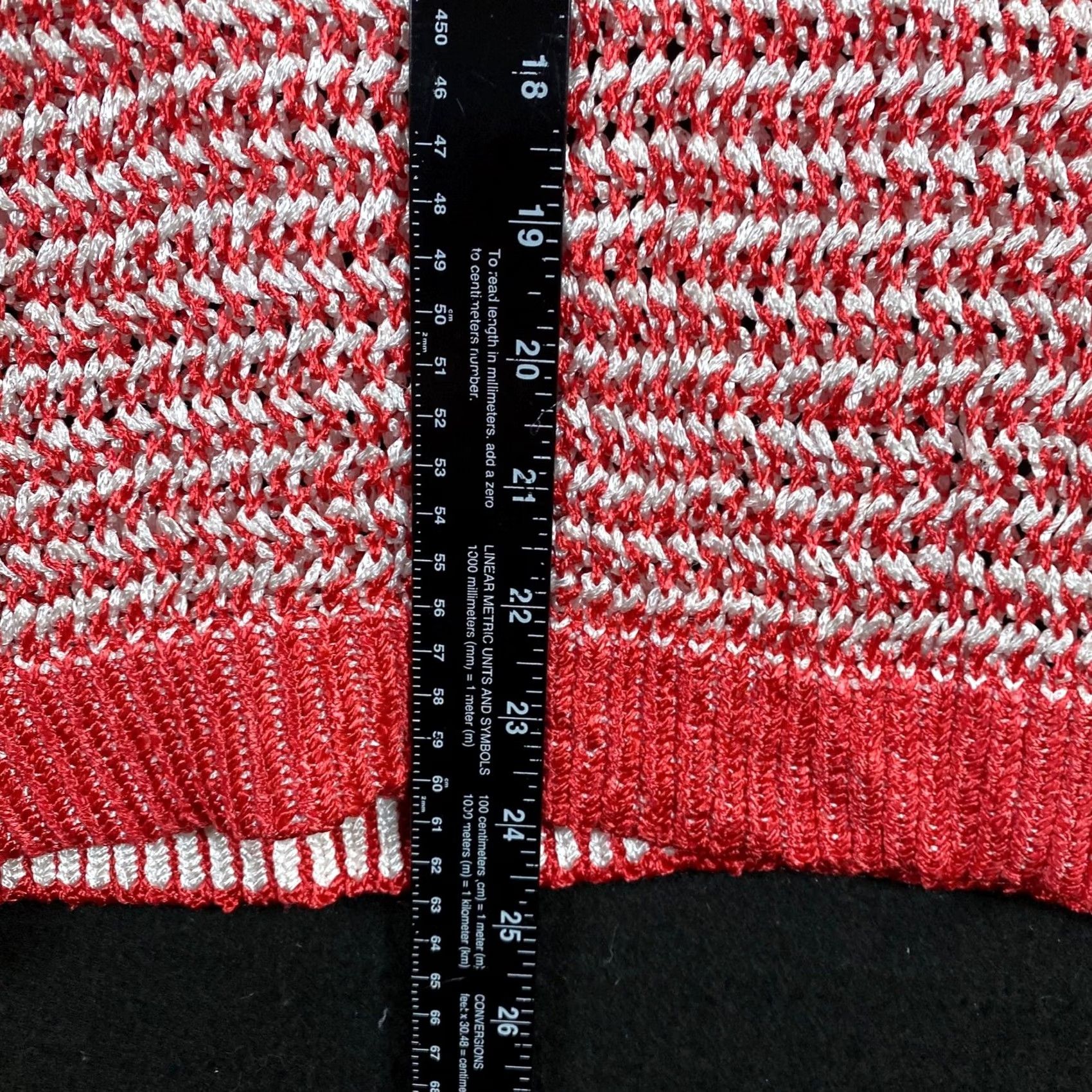 Vintage Chicos Womens Sweater Red White Pullover Open-Knit Short Sleeve Round Neck 2 (L) Size L / US 10 / IT 46 - 6 Thumbnail