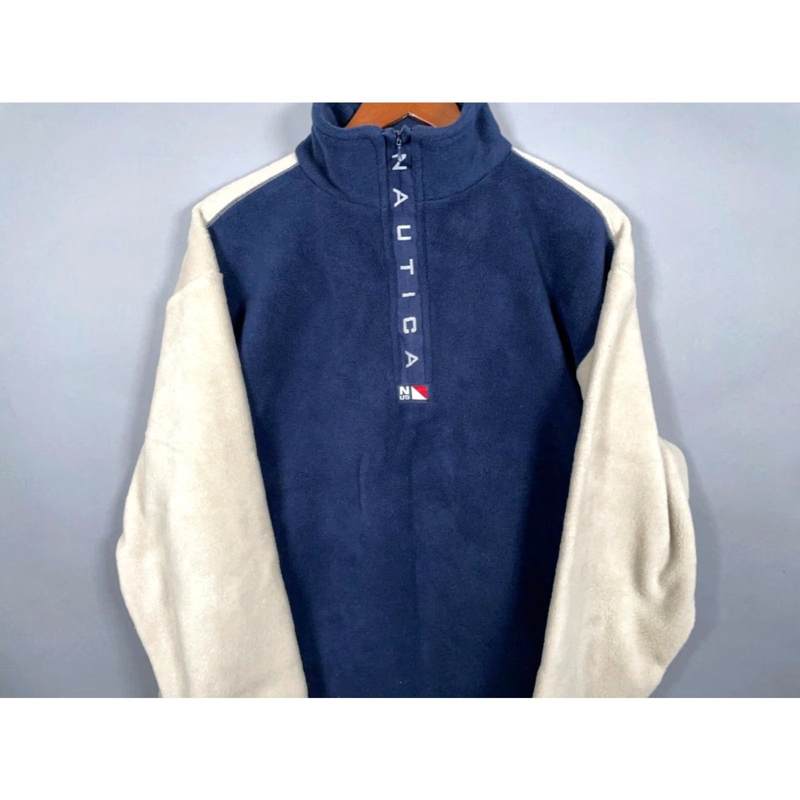 Nautica VTG Nautica 1/4 Zip Fleece Pullover Adult Small Dark Blue Cream Oversized USA Size US S / EU 44-46 / 1 - 3 Thumbnail