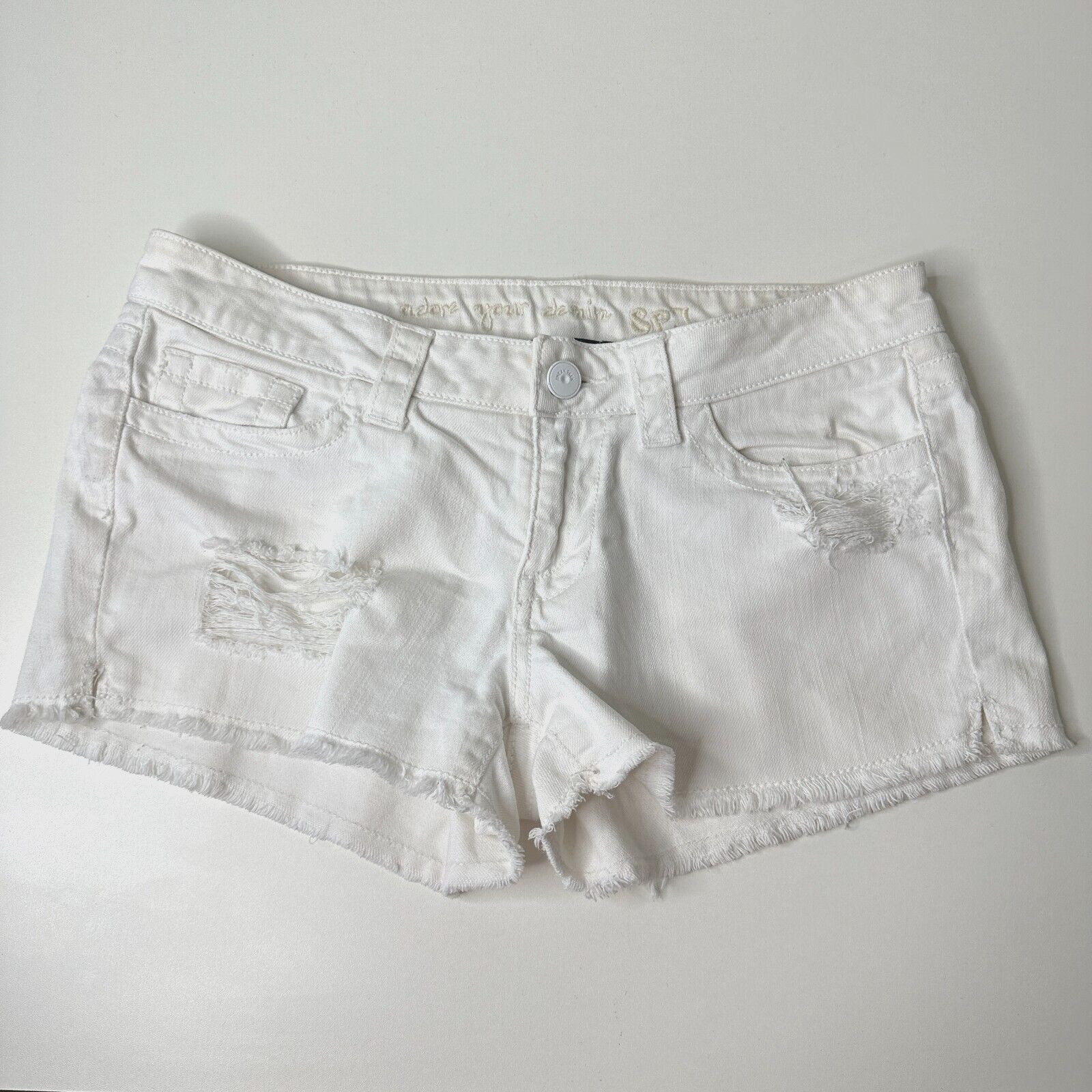 Other Adore Your Denim SPJ White Distress Denim Shorts Raw Edge Size 30" / US 8 / IT 44 - 2 Thumbnail