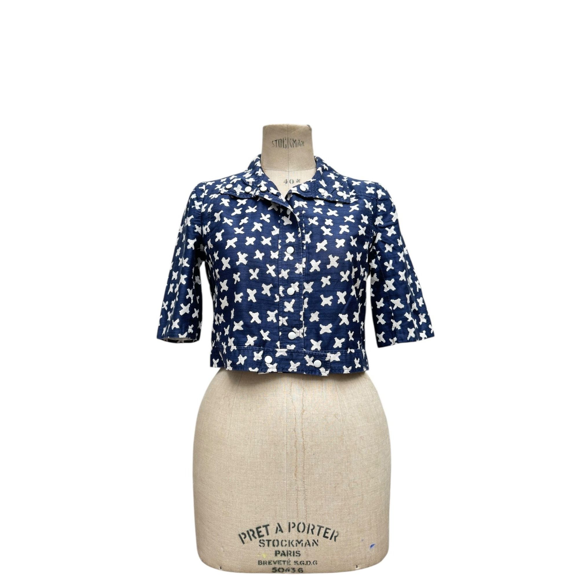 Vintage Navy & White Short Sleeve Cropped Jacket