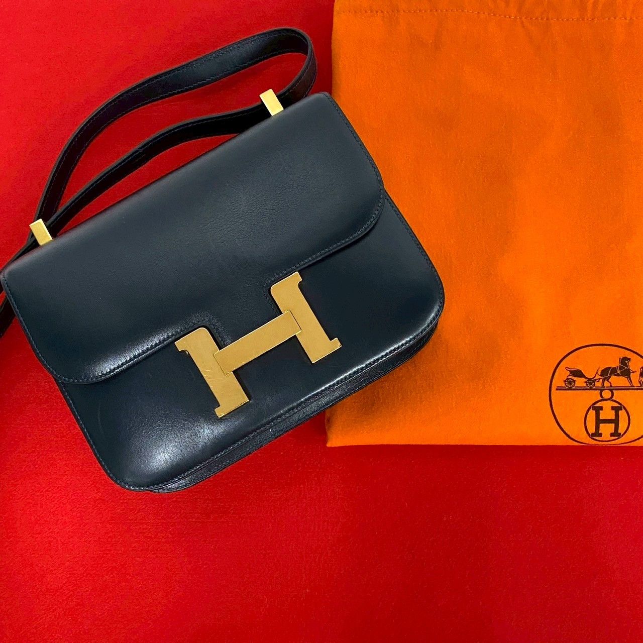 Hermes Hermes Constance Box Calf Shoulder Bag Leather Shoulder Bag Stamp V (1992) in Blue, Women's