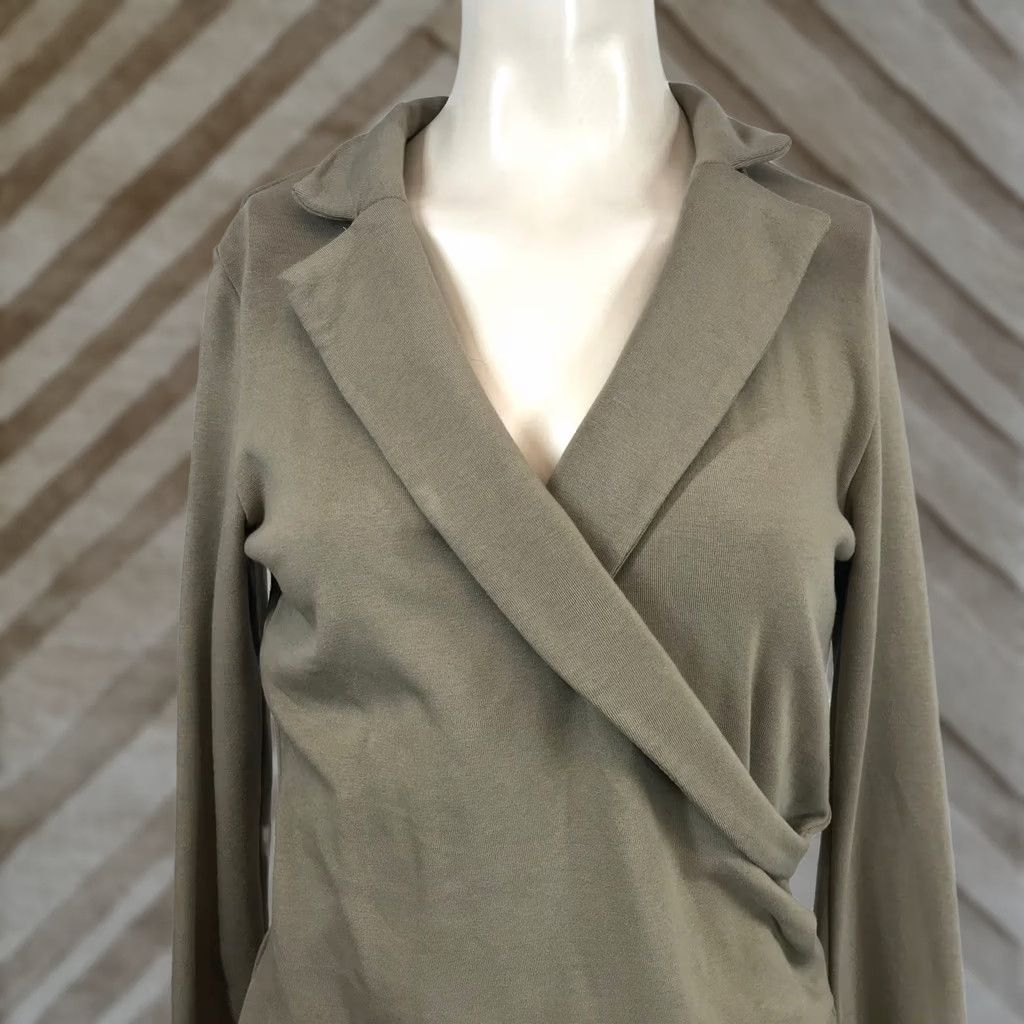 Vintage OGL Move Top Size Large Taupe Brown Wrap Front Long Sleeve Notched Lapel Size L / US 10 / IT 46 - 1 Thumbnail