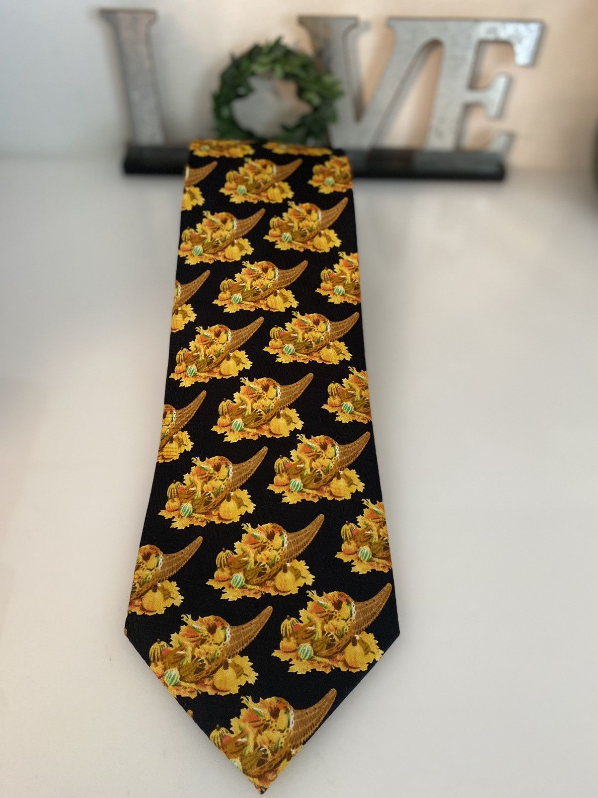 Vintage Wild Ties Cornucopia Repeat Wide Silk Tie Vintage Orange Blk Size ONE SIZE - 10 Thumbnail