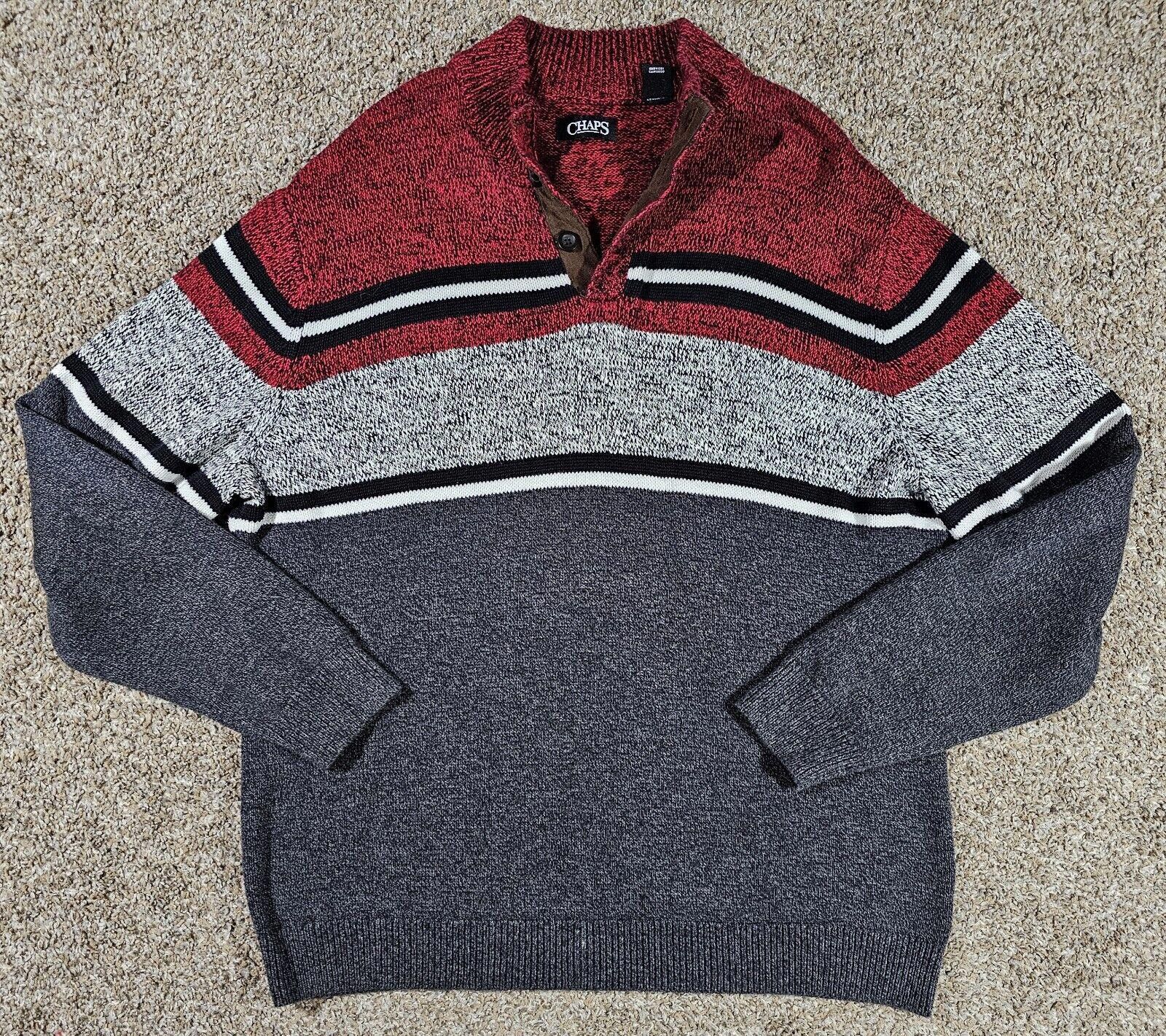Chaps CHAPS Sweater 3 Button Pullover Red Grey Striped LS 2XL Size US XXL / EU 58 / 5 - 1 Thumbnail