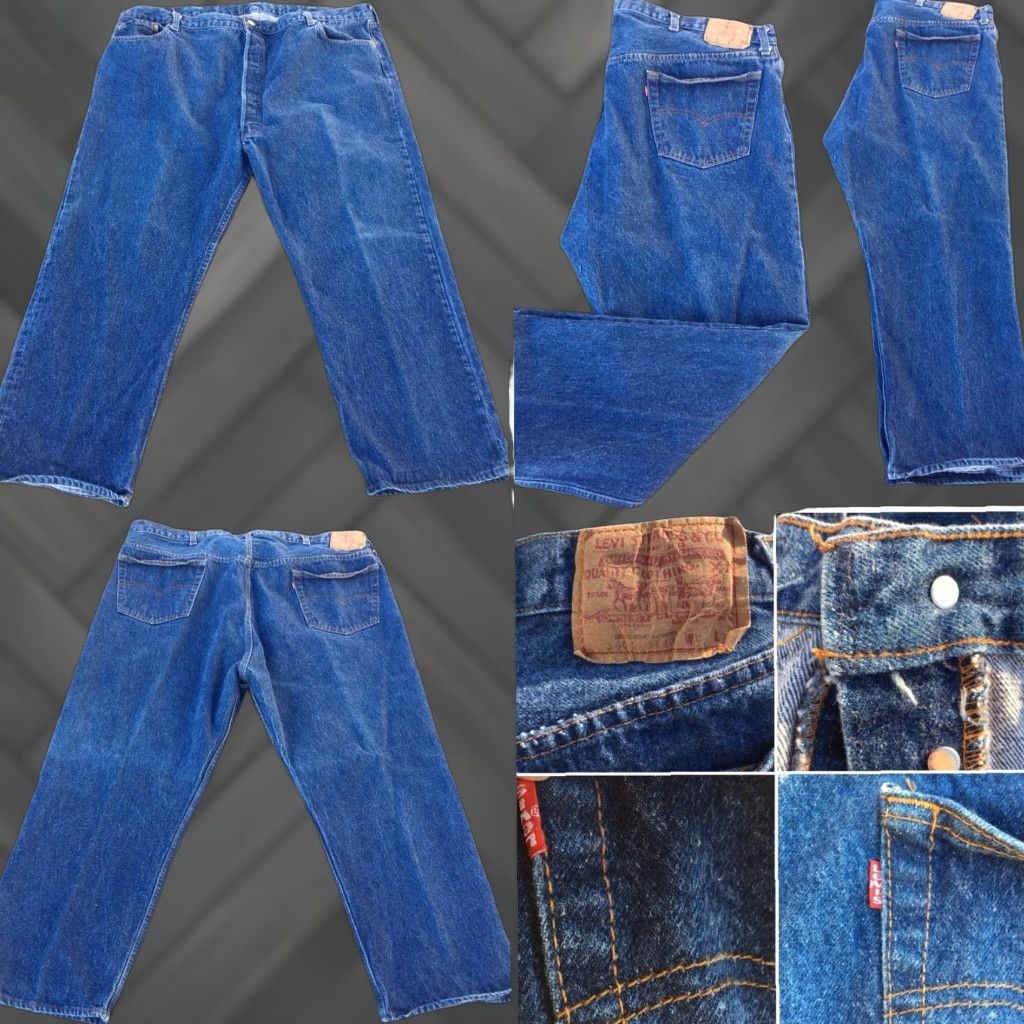 47 VINTAGE Levi’s 501 Jeans Made In USA 52 X 30 47 X 27.25 Button Fly Denim Blue Big & Tall Mens Jeans Size US 30 / EU 46 - 1 Thumbnail