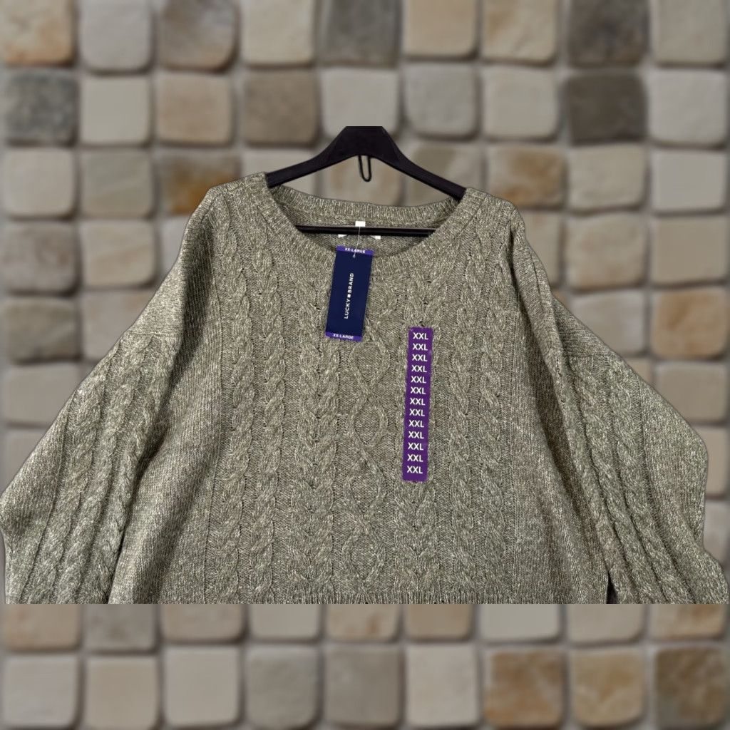Lucky Brand Lucky Brand Sweater Womens 2XL Olive Green Cable-Knit Scalloped Hem NWT Comfort Casual Size XXL / US 16-18 / IT 52-54 - 1 Thumbnail