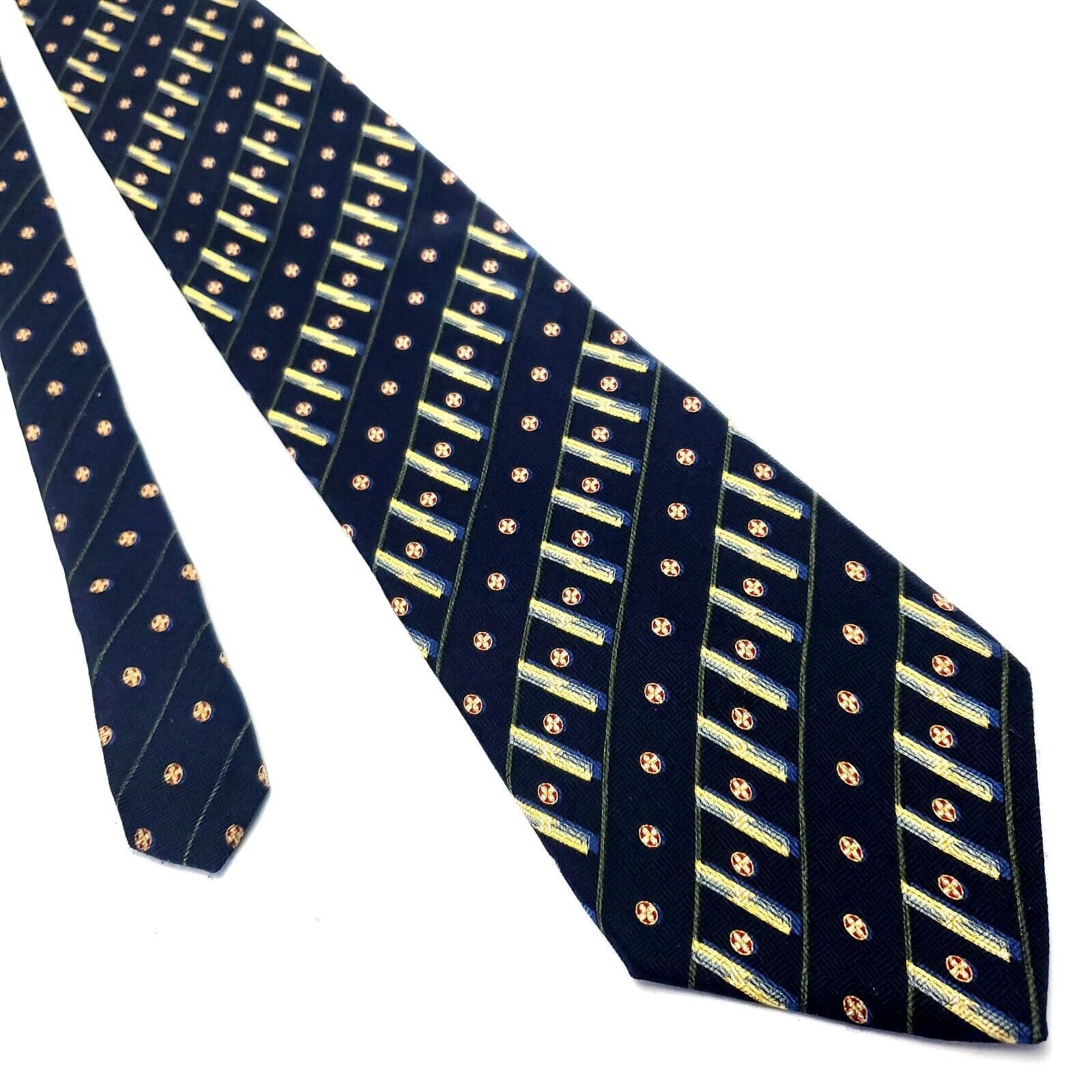 Nautica Nautica Black Silk Tie Woven Short Wide Check Striped Size ONE SIZE - 1 Thumbnail