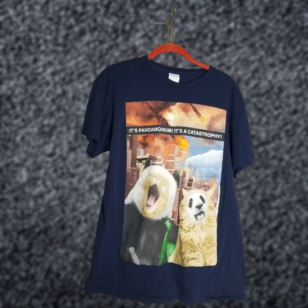 Vintage NAVY Mens M T-Shirt Cat Panda Face Swap Destruct Blue Cotton Short Sleeve Crew Neck Classic Fit Logo Animal Print Image: 90s? No vintage Size US M / EU 48-50 / 2 - 1 Thumbnail