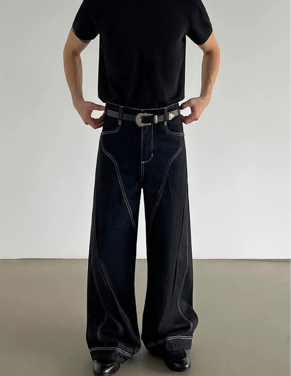 Vintage Wide-Leg Denim Trousers with White Stitching Size US 32 / EU 48 - 5 Thumbnail