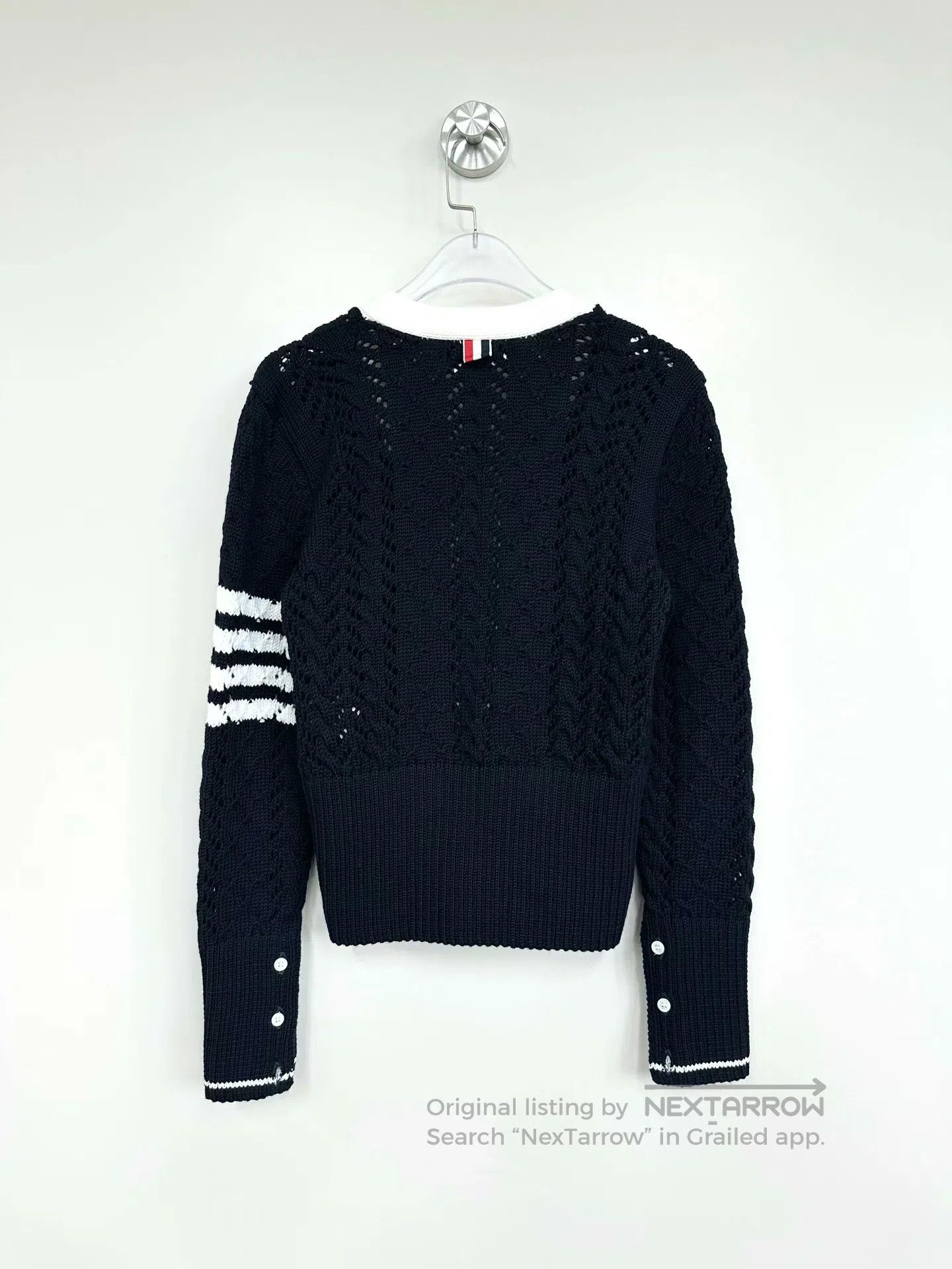 Thom Browne Thom Browne Black classic four-stripe openwork wool cardig Size S / US 4 / IT 40 - 2 Thumbnail