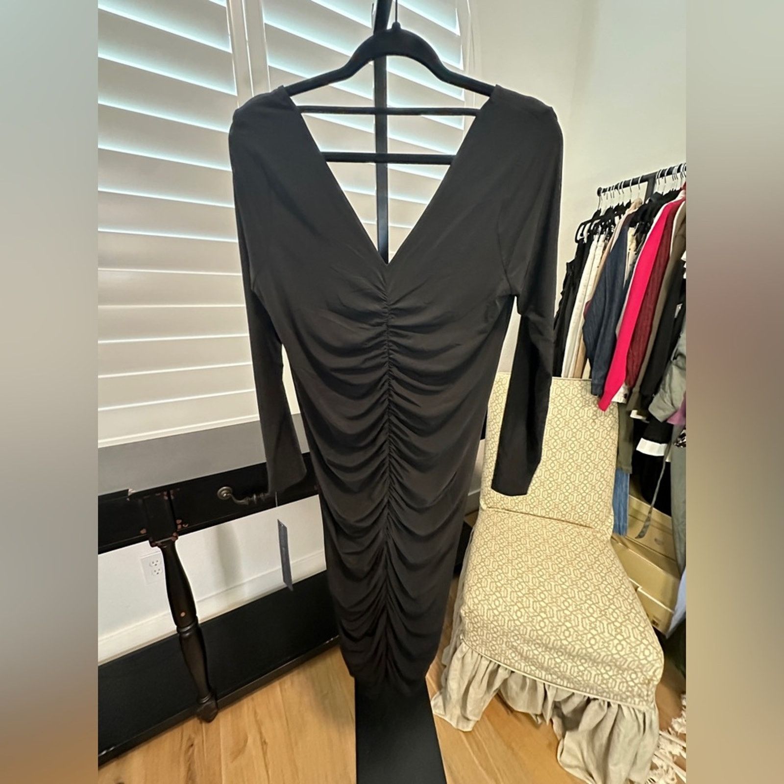 Other Rachel Roy | Black Stretch Ruched 3/4 Sleeve Midi Dress Size XL / US 12-14 / IT 48-50 - 4 Thumbnail