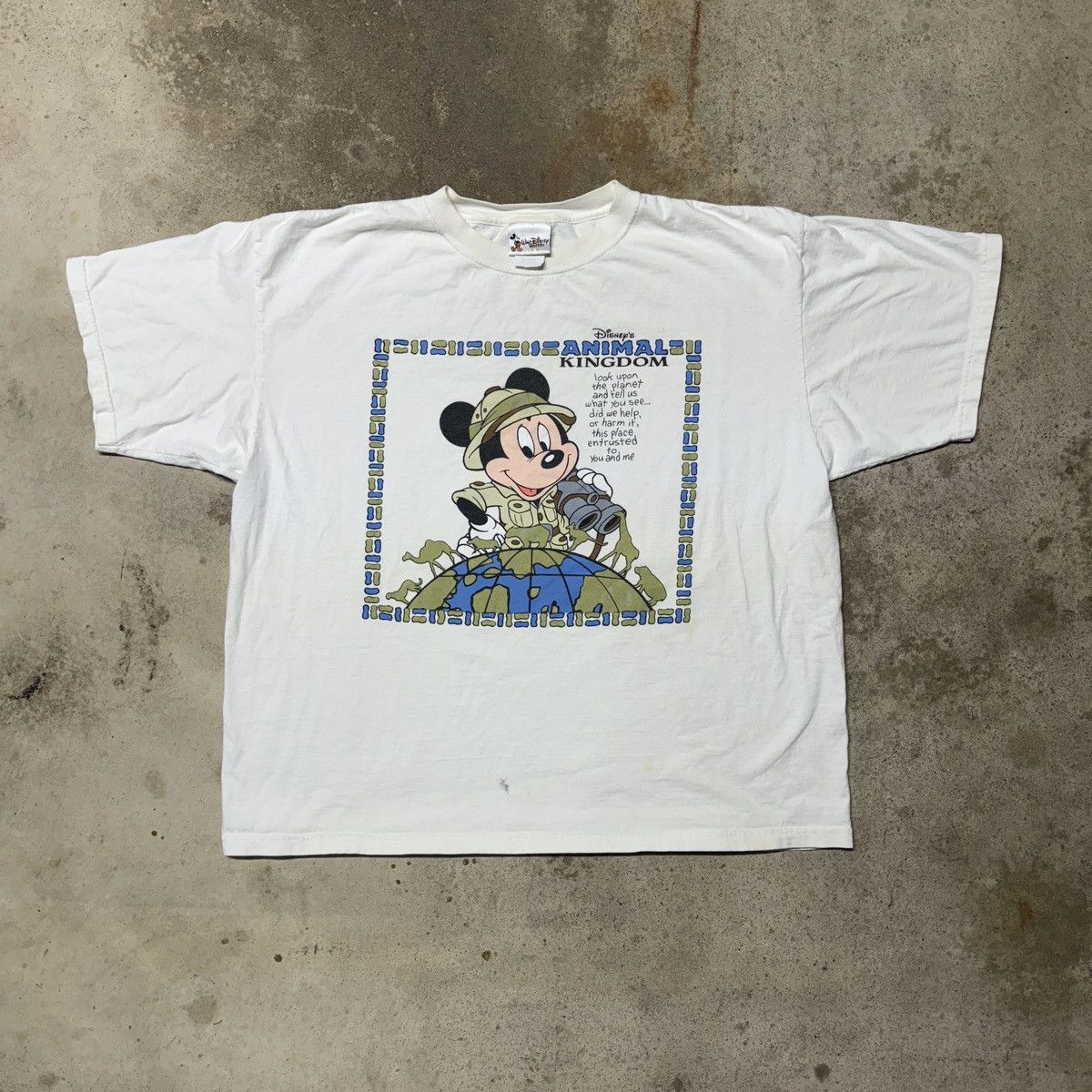 image of 90's Disney Safari Mickey Animal Kingdom Tee Shirt in Cream, Men's (Size 2XL)