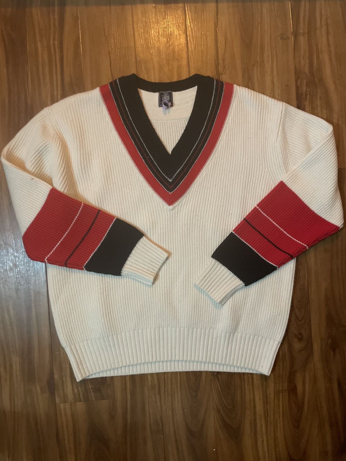 image of J Press V Sweater in White, Men's (Size Large)