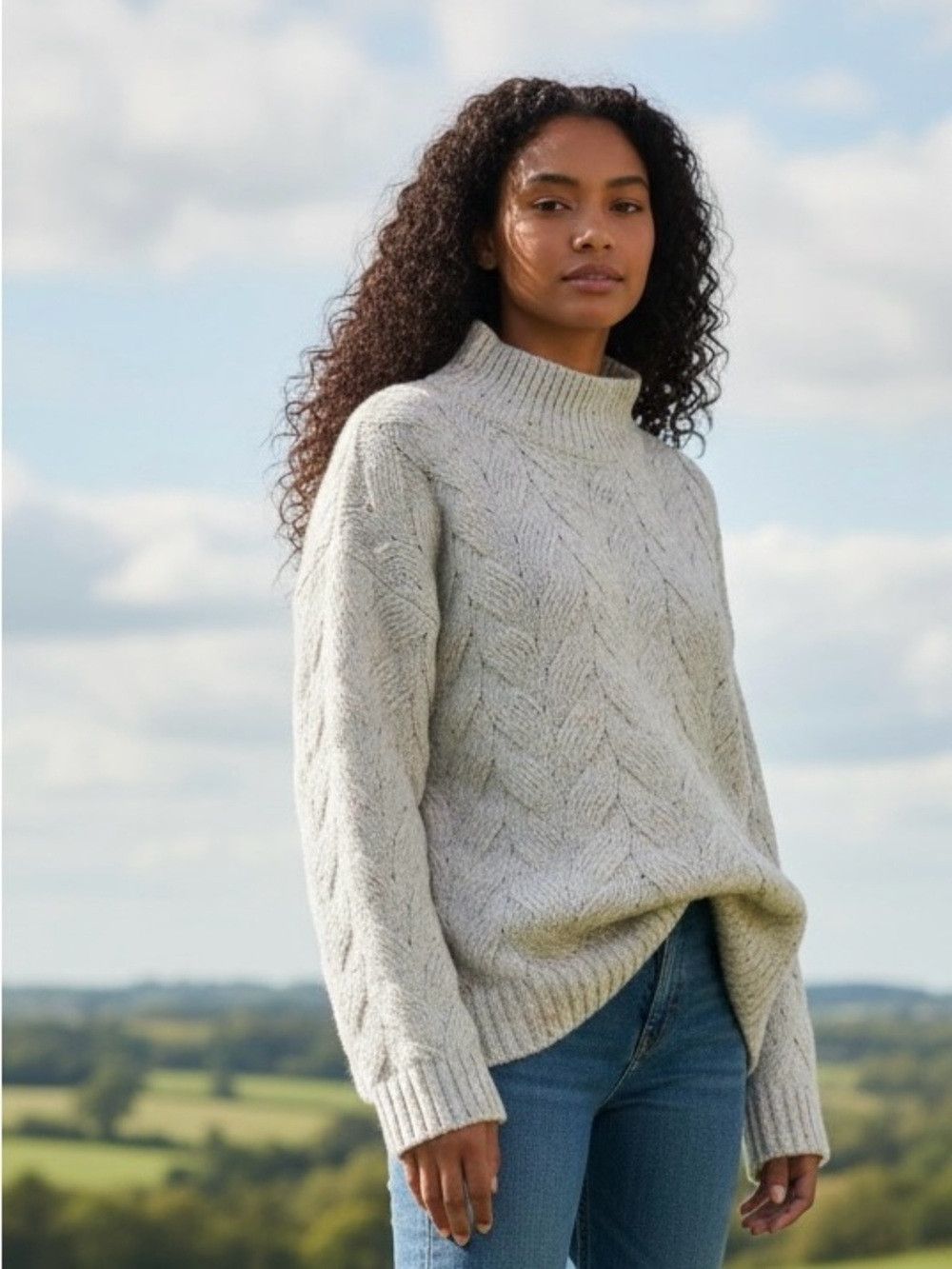 Joie NWT New Joie Cream Cable Knit Wool Blend Mock Neck Sweater Size L / US 10 / IT 46 - 1 Thumbnail
