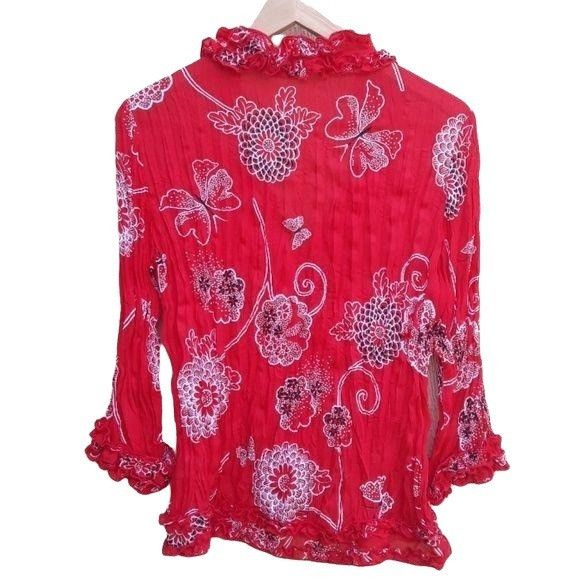Agora Vtg 80's Red Crinkle Blouse Top Sz S Red Ruffled Butterfly B Size S / US 4 / IT 40 - 3 Thumbnail