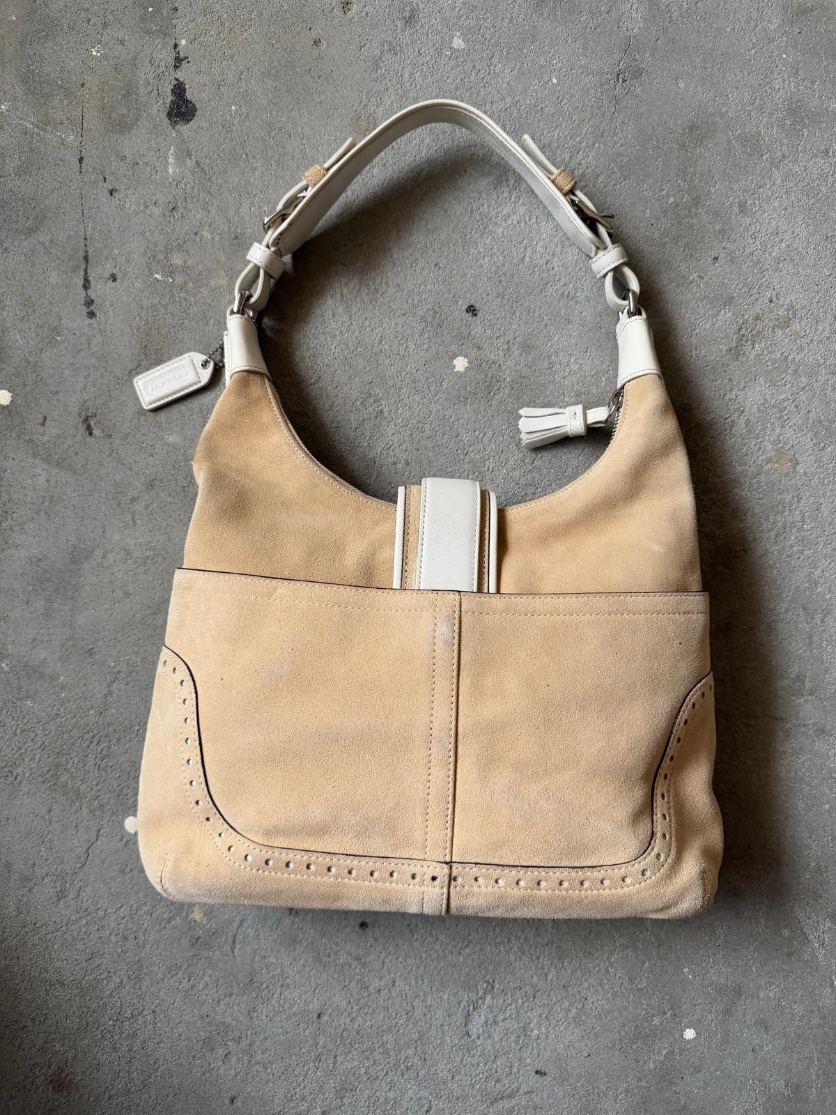 Coach Coach Suede Hampton Hobo Shoulder Bag Beige/White Size ONE SIZE - 6 Thumbnail