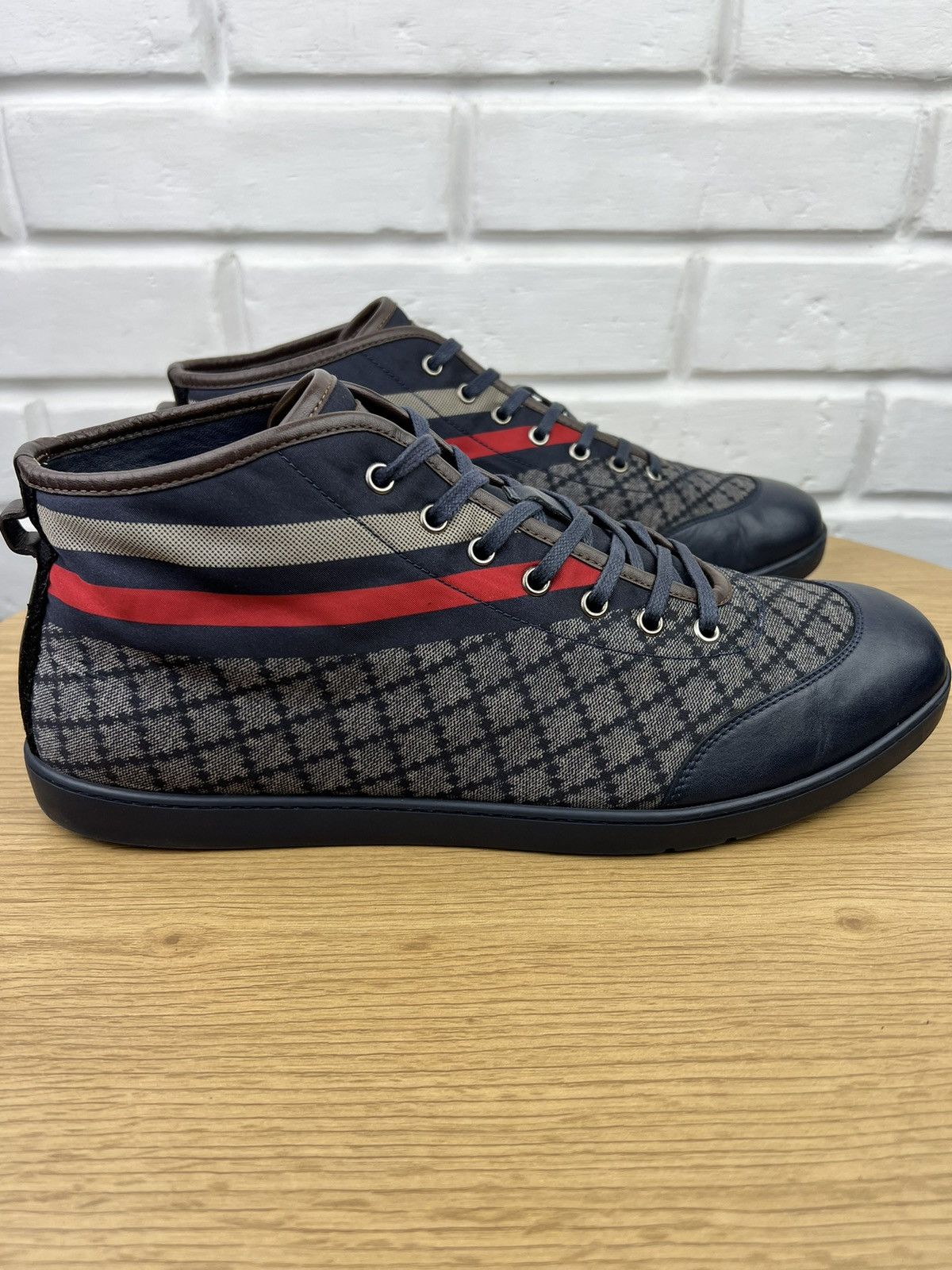 Gucci GUCCI Sneakers Hi Top Leather Shoes Diamante Monogram Size US 13 / EU 46 - 7 Thumbnail