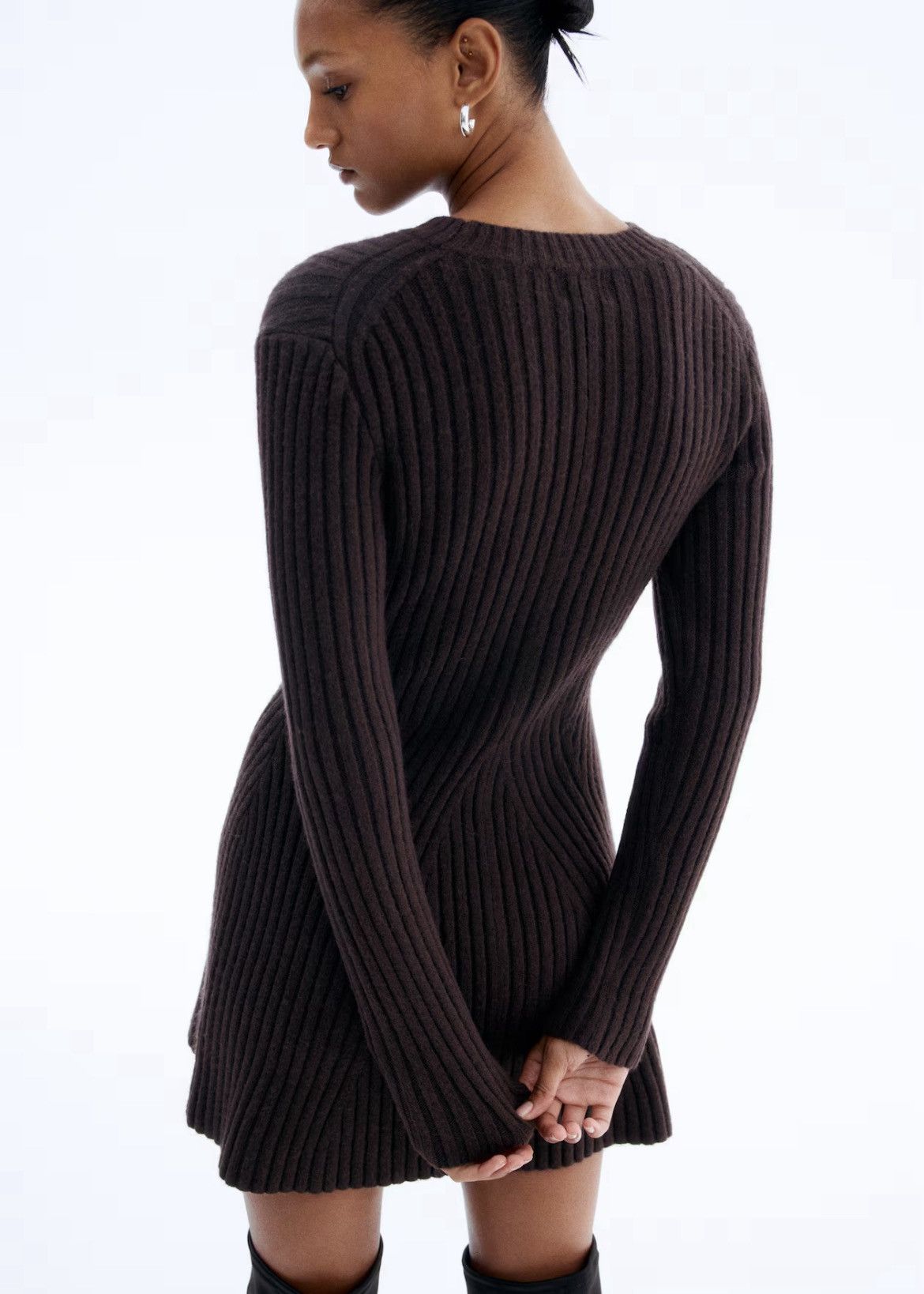 black knit midi dress long sleeve Chloé Black Long Sleeve Studded Crochet Knit Midi dress main image 1