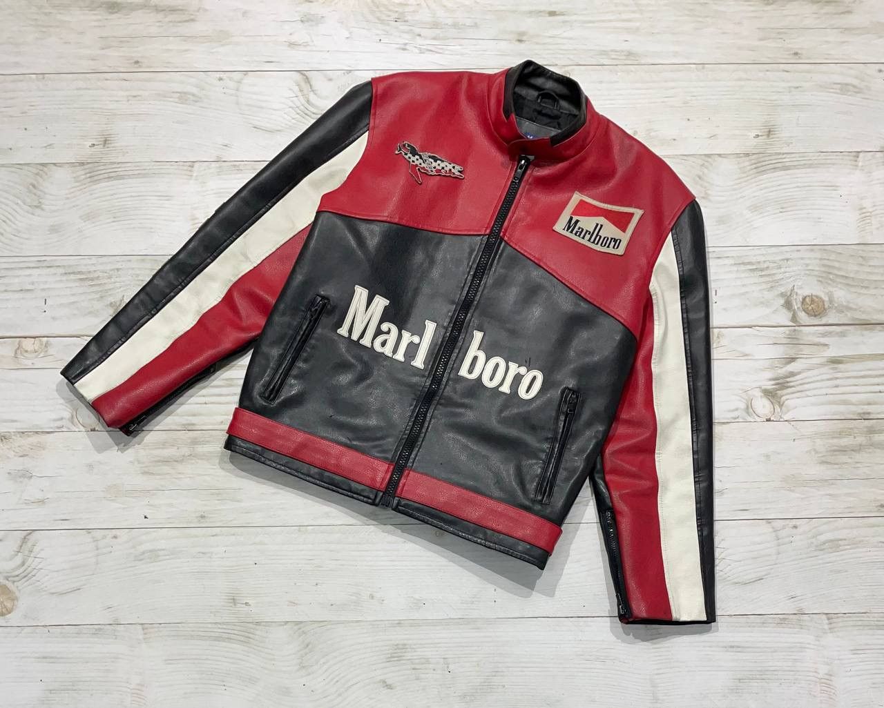 Image of Formula Uno x Marlboro Vintage Marlboro Leather Jacker Racing F1 90's Big Logo in Black/Red (Size X