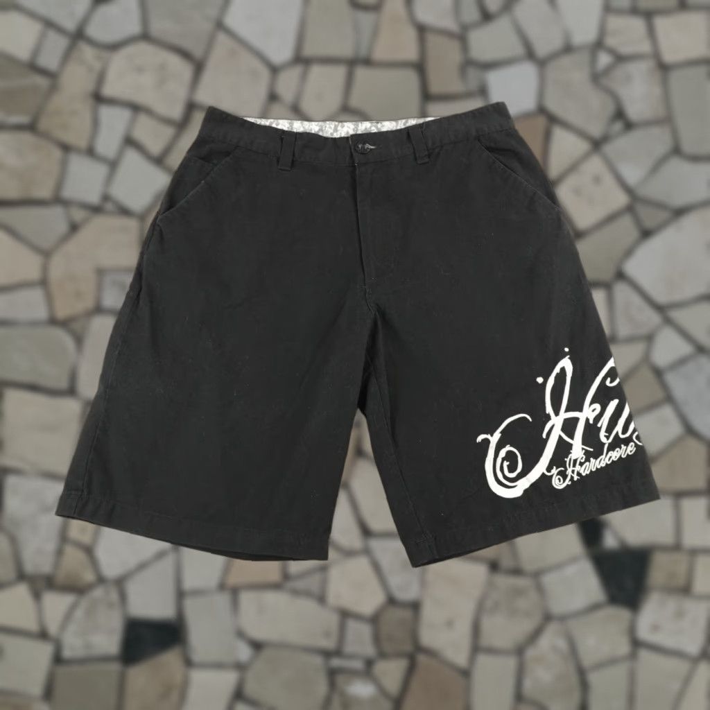 Vintage Vintage Hustler Shorts Mens 36 Chino Casual Relaxed Cotton Black Embroidered Skater Y2K Size US 35 - 1 Thumbnail