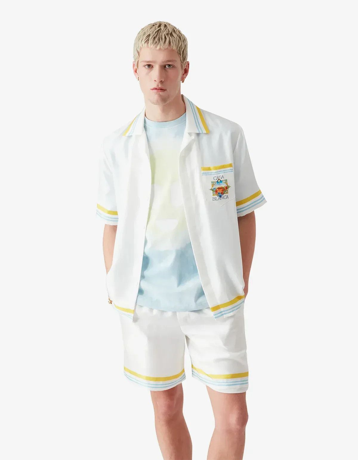 Casablanca Casablanca White Tennis Landscape Short Sleeve Silk Shirt Size US M / EU 48-50 / 2 - 2 Thumbnail