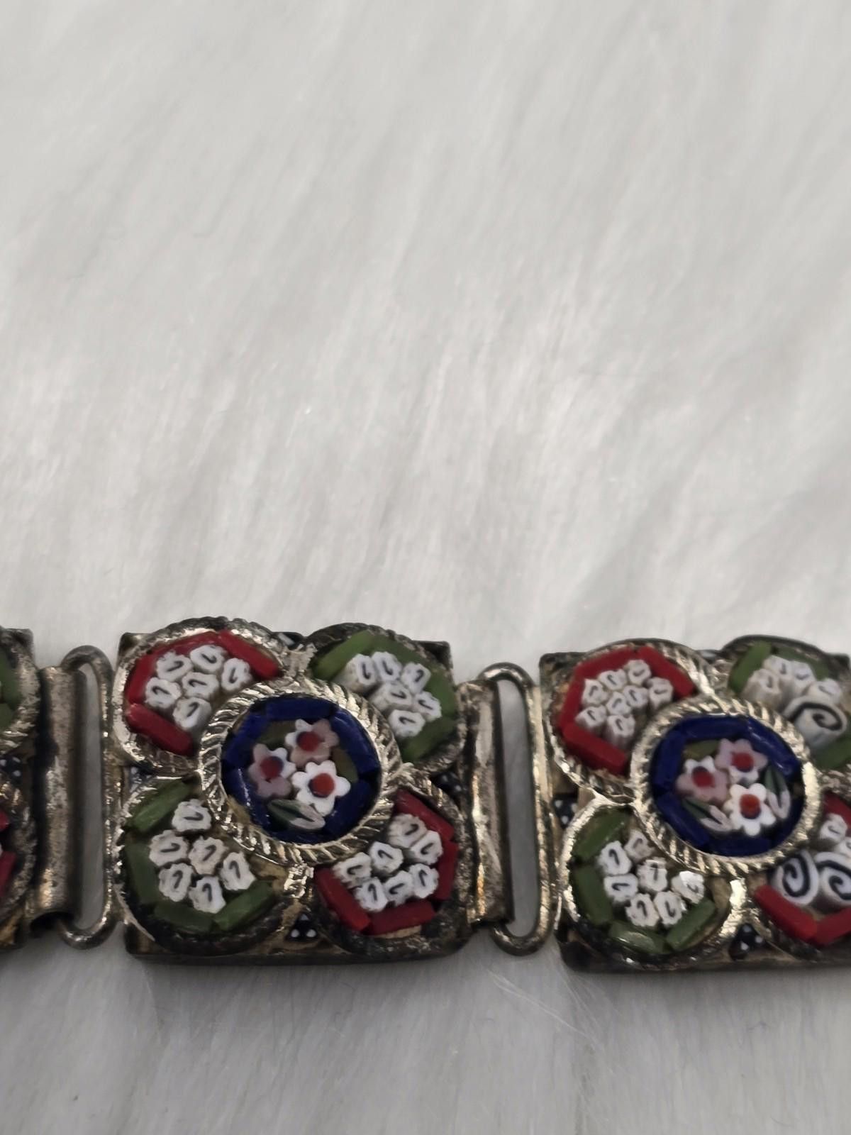 Other Vintage Italian Micro Mosaic Floral Panel Link Bracelet 7.5" Size ONE SIZE - 8 Thumbnail