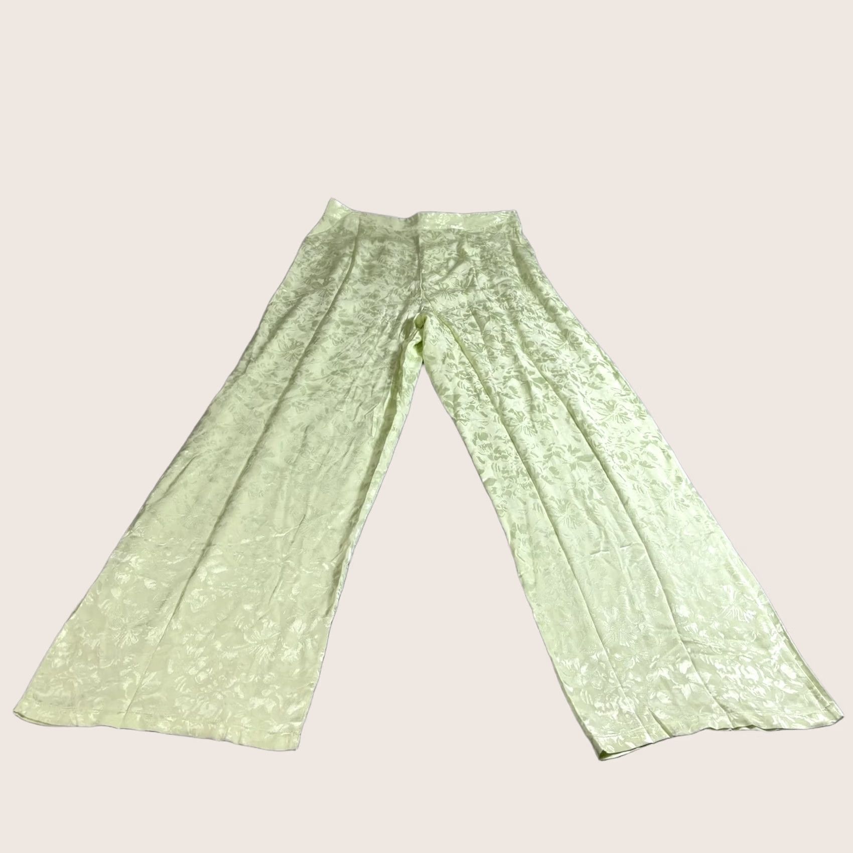 Asos ASOS Women 44 Tall Green Wide-Leg Floral Jacquard Pleat High Rise Pants Dress Pants Bohemian Festival Y2K Mens Womens Girls Size 30" / US 8 / IT 44 - 1 Thumbnail