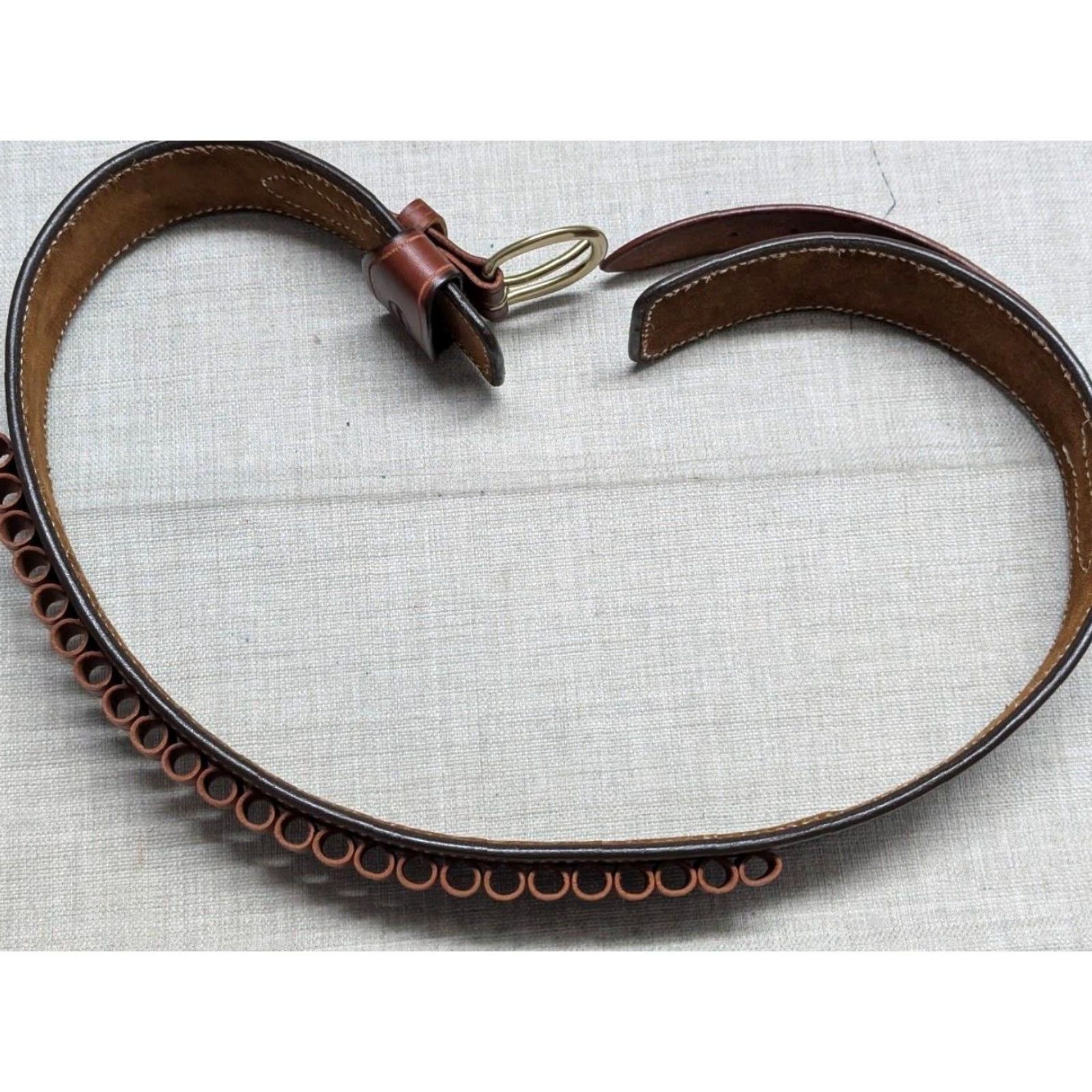 Vintage VINTAGE Andrews belt Western Belt Men 38/40 Brown Leather Cowboy Holster Cartridge Ammo Ranger 2.5" width Men Size 38 - 5 Thumbnail