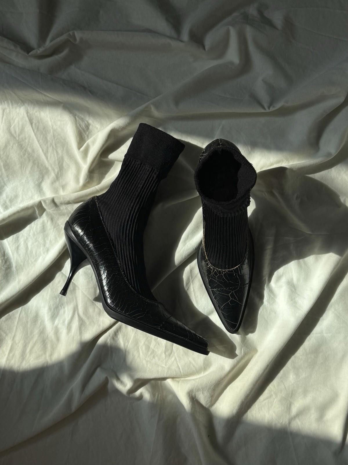 Miu Miu NEW FW2001 Miu Miu Cracked Leather Attached Sock Ancle Heels Size US 7.5 / IT 37.5 - 7 Thumbnail