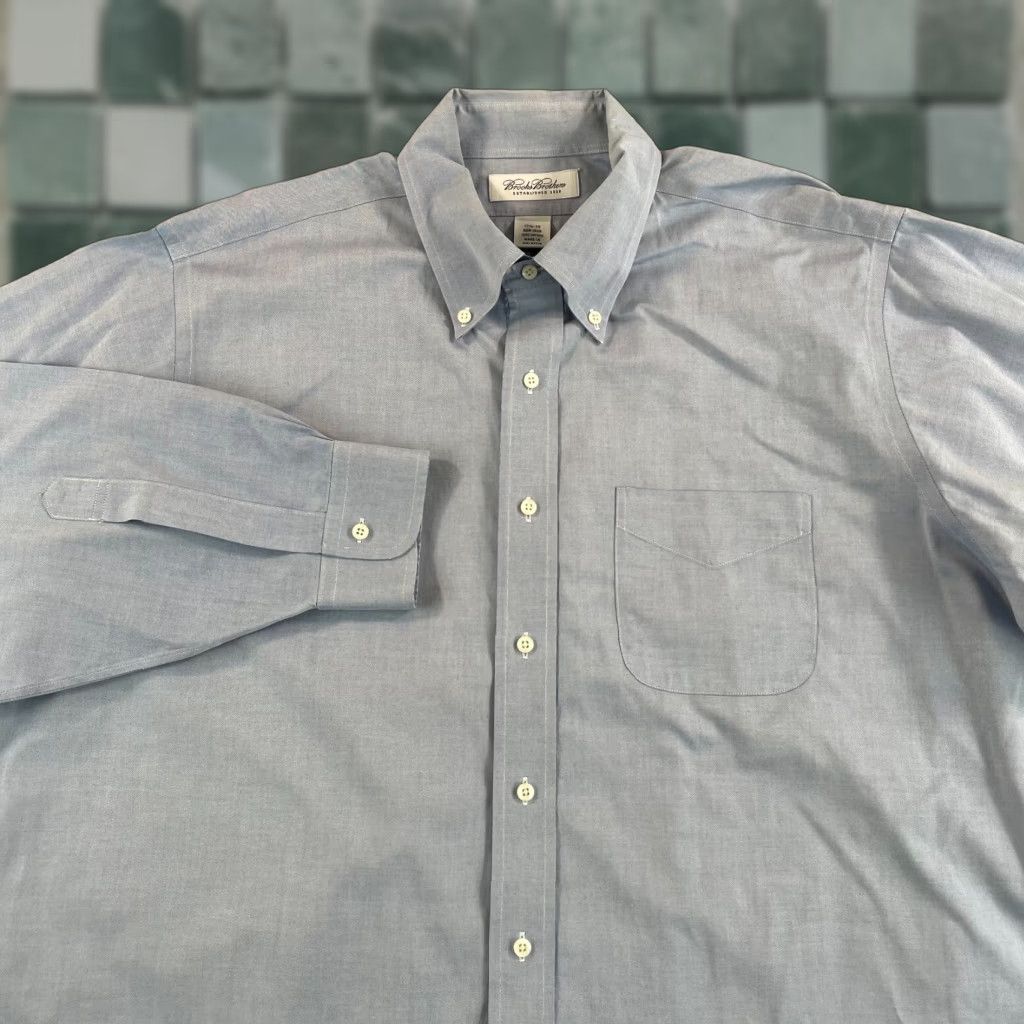 Brooks Brothers Brooks Brothers Dress Shirt Men 17.5 Non-Iron Classic Fit Long Sleeve Pocket Blue 90s Classic Designer Preppy Mens Size 48R - 1 Thumbnail