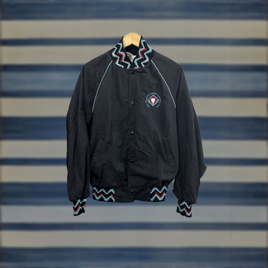 Vintage VTG 80s Mid-Atlantic Finals Rodeo Aztec Bold Western Cowboy Bomber Jacket M Mens Black X West Ark Jacket Size US M / EU 48-50 / 2 - 1 Thumbnail